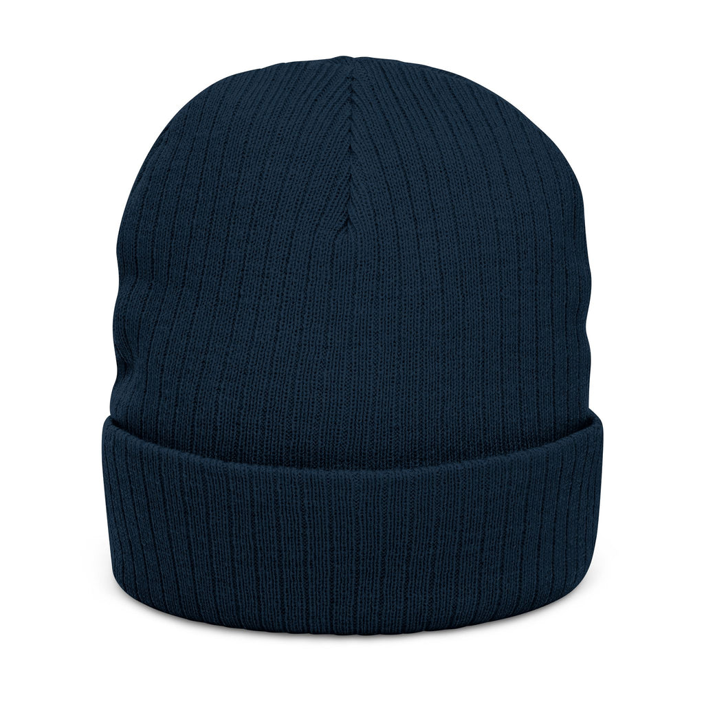 Embroidered Floral Cross Ribbed Knit Beanie - Cozy Gothic Winter Hat
