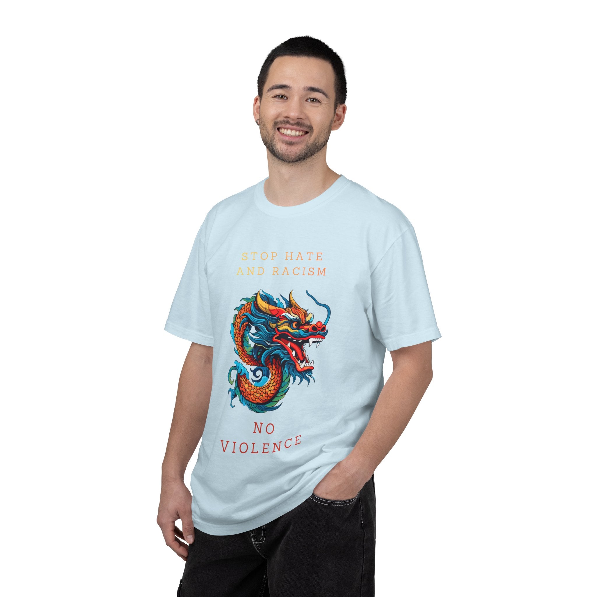 T-Shirt — 'Stop Hate and Racism, No Violence' Dragon Graphic Tee