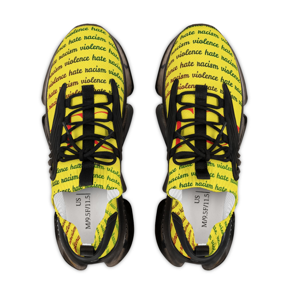 Mesh Sneakers — Yellow 'No Hate, No Violence' Graphic Athletic Shoes