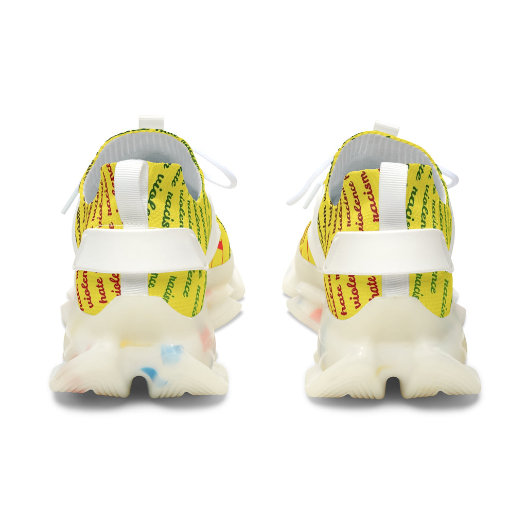 Women's Mesh Sneakers — Yellow 'hate' Pattern Breathable Fashion Runner