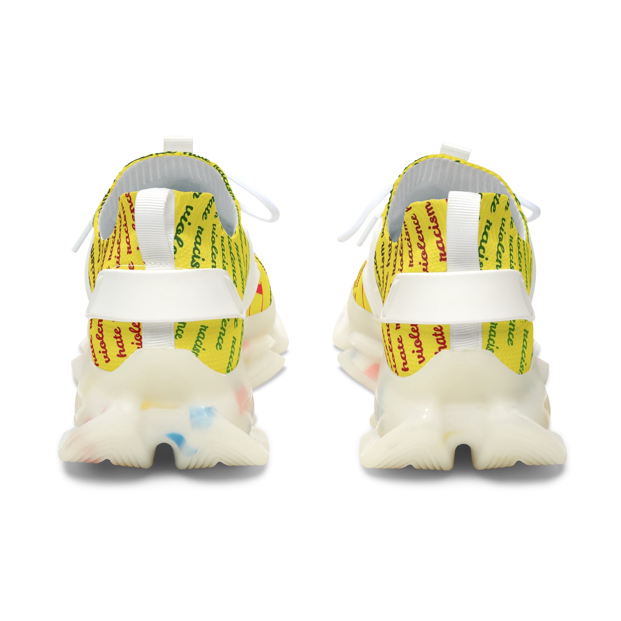 Women's Mesh Sneakers — Yellow 'hate' Pattern Breathable Fashion Runner