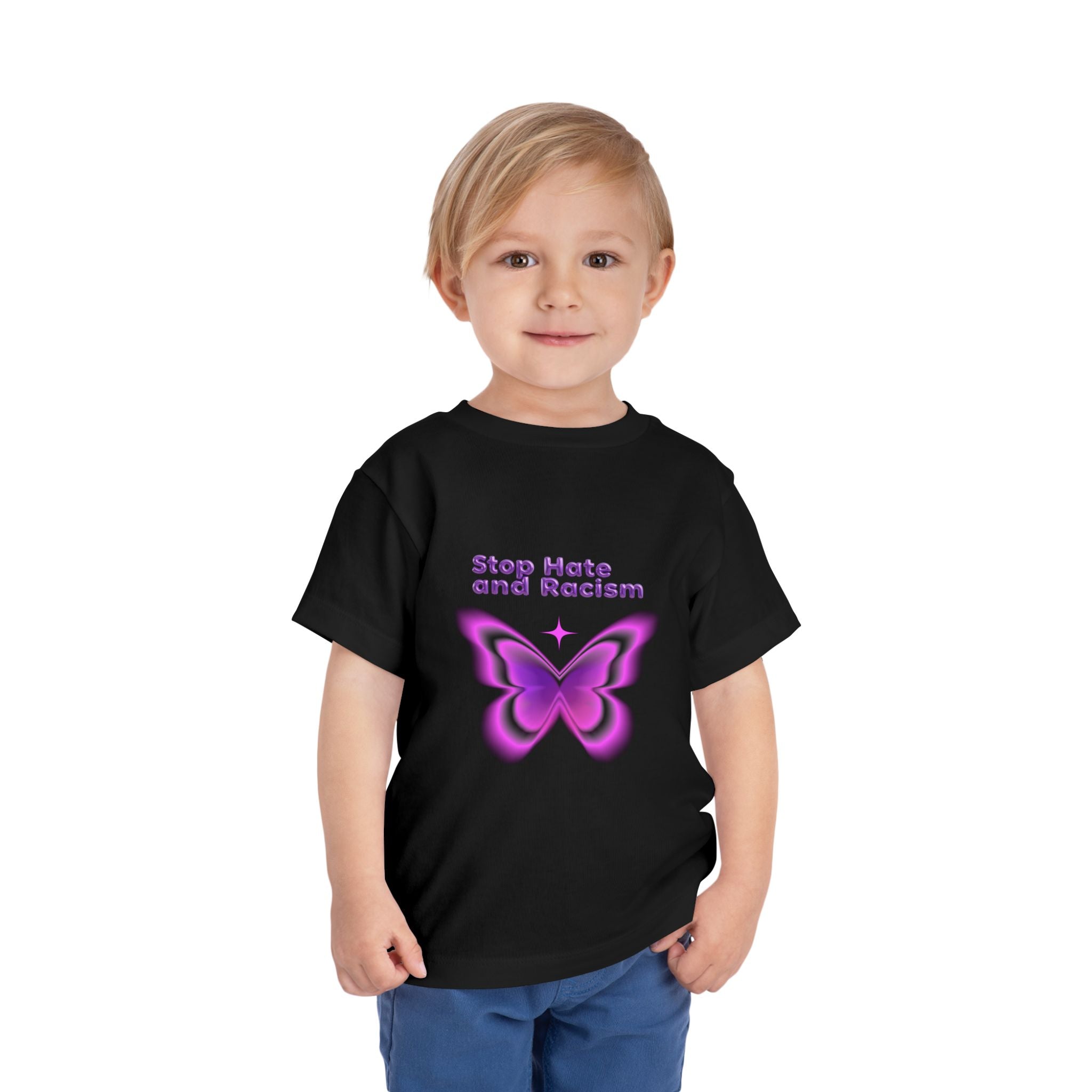 Stop Hate and Racism Toddler Tee — Purple Butterfly Anti-Racism Shirt