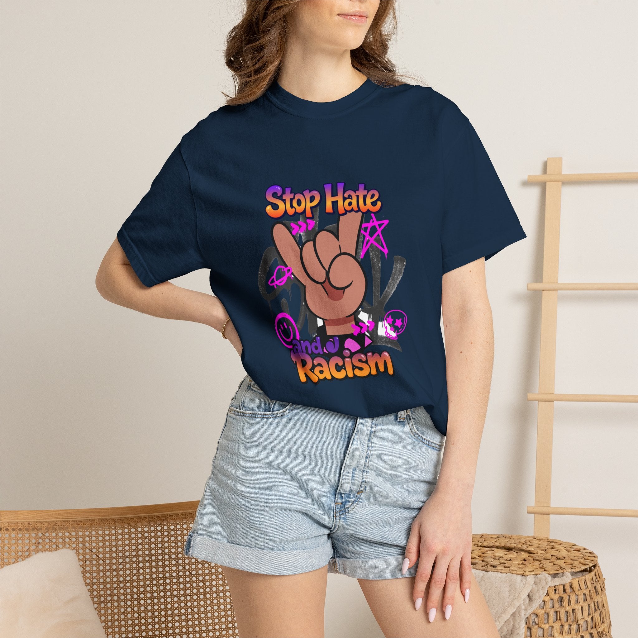 Stop Hate and Racism Graphic T-Shirt – Anti-Racism Solidarity Tee