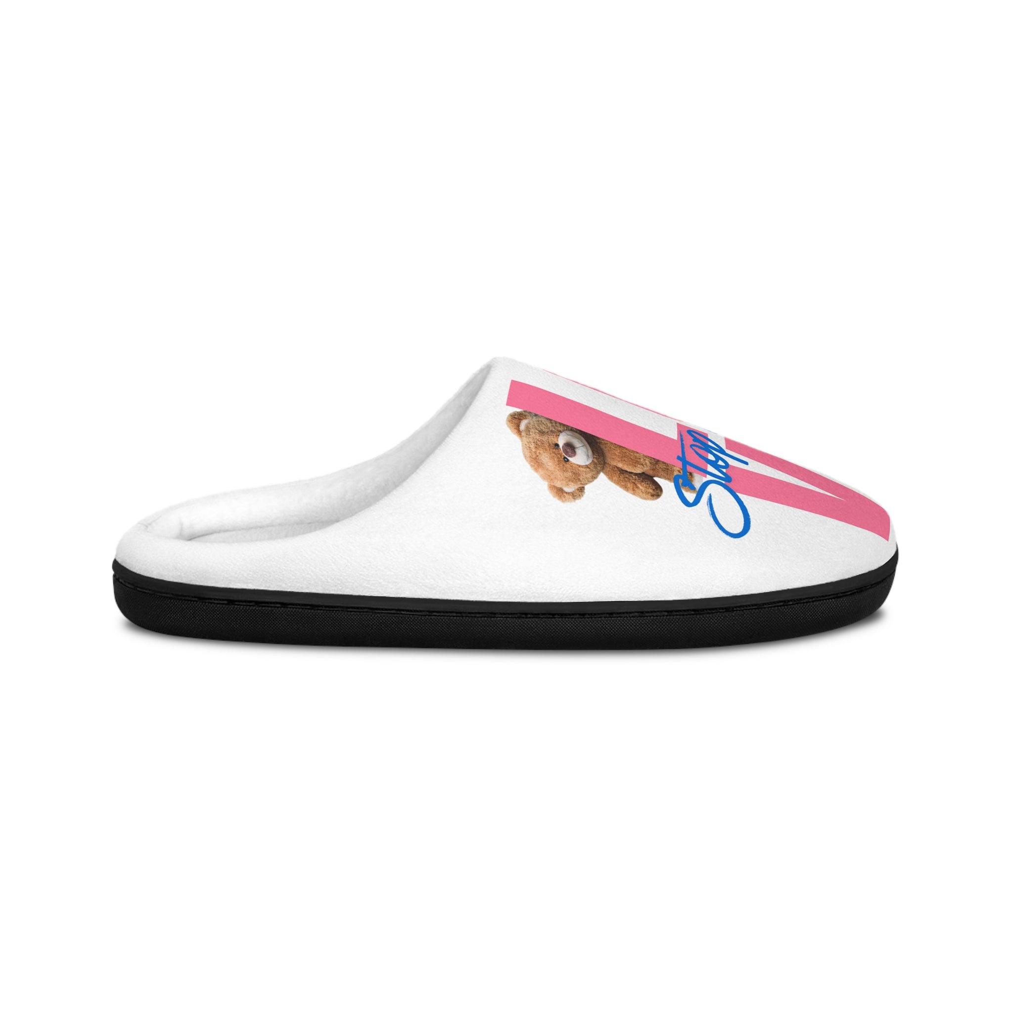 Stop Hating Love Women's Indoor Slippers — Cute Teddy Graphic
