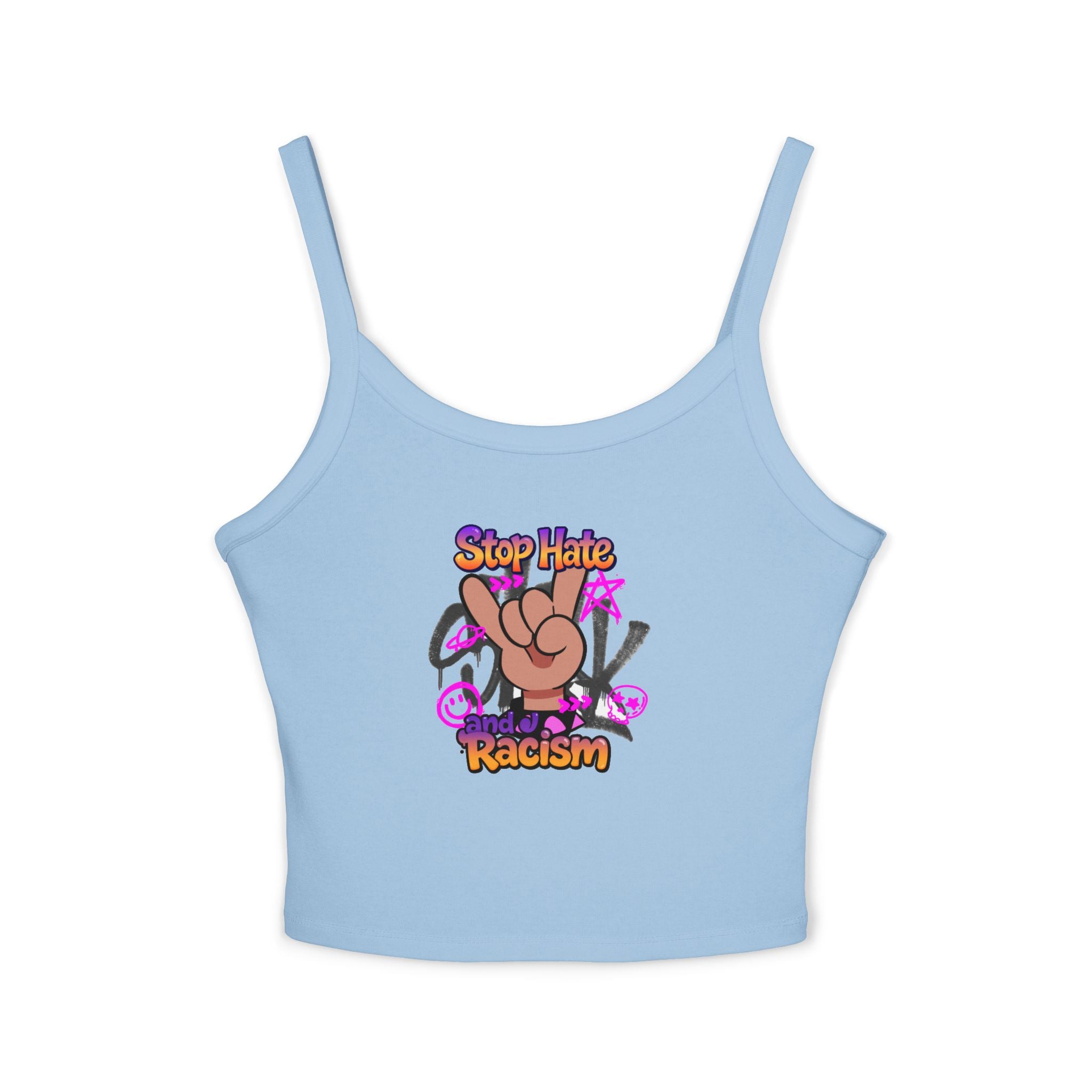 Stop Hating Racism Peace Sign Crop Tank Top — Anti-Racism Women's Spaghetti Strap
