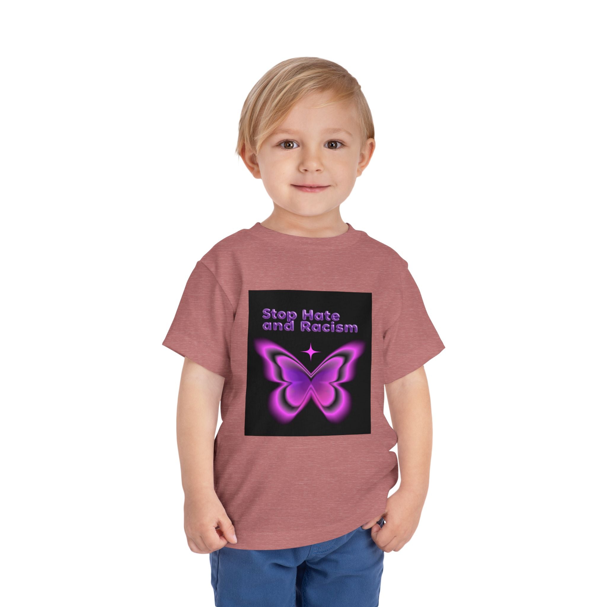 Stop Hate and Racism Toddler Tee — Purple Butterfly Anti-Racism Shirt