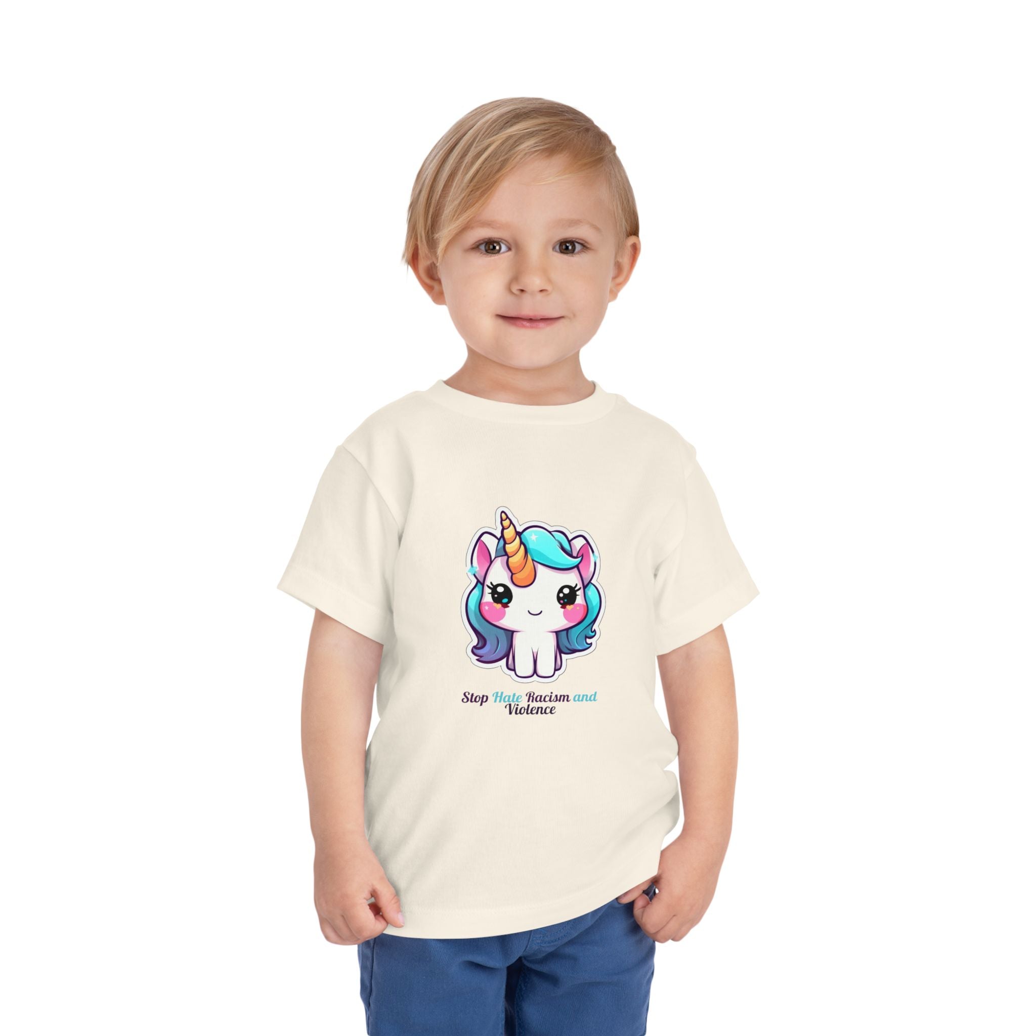 Toddler Tee — Cute Rainbow Unicorn "Stay Positive and Believe" Kids Shirt