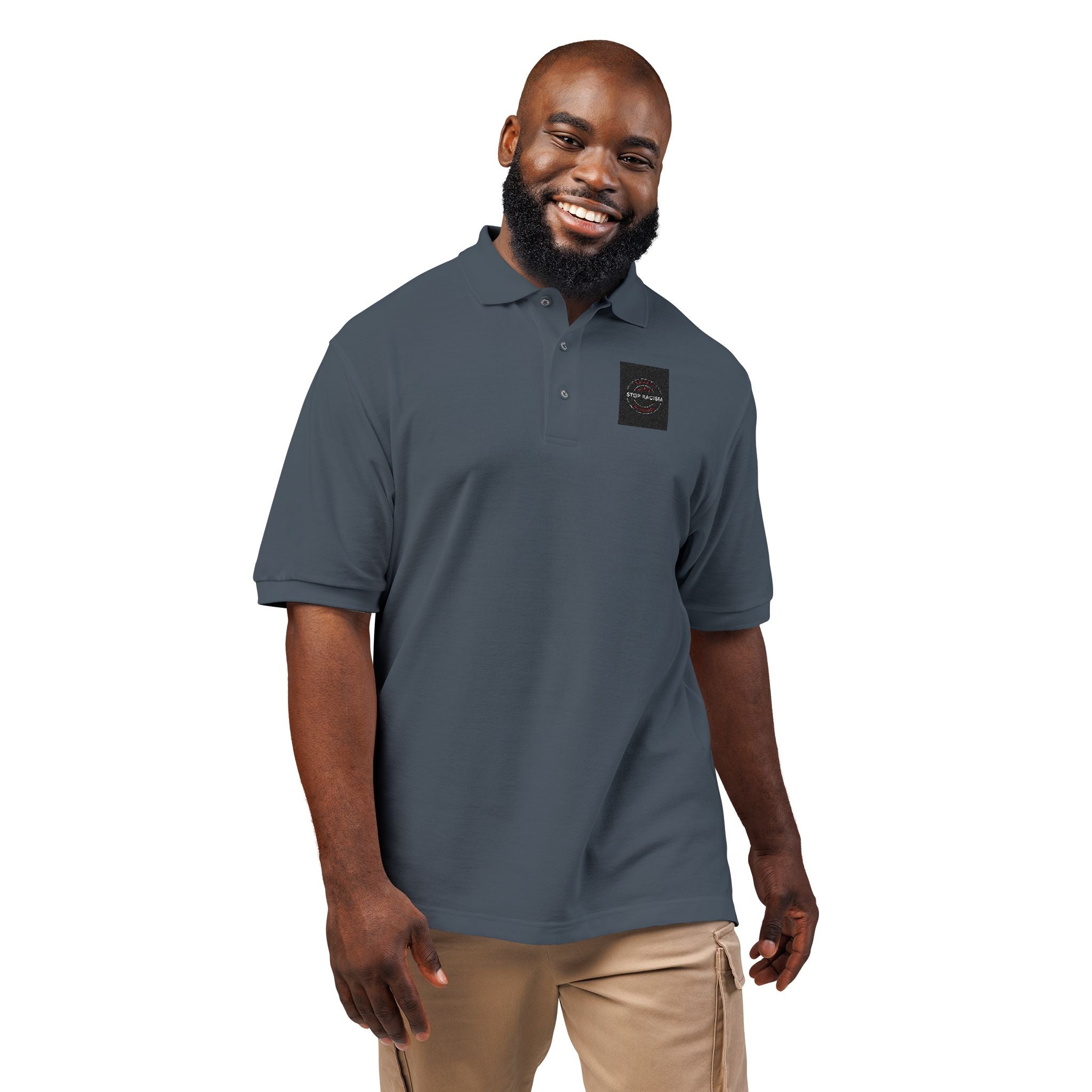 Embroidered 'Just Breathe' White Polo Shirt