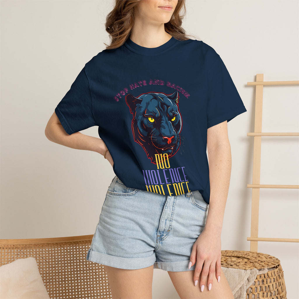 No Violence Panther T-Shirt — Graphic Animal Tee with 'No Violence' Text