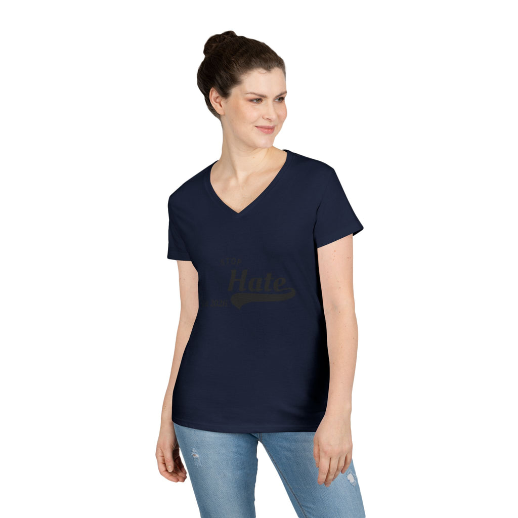 Ladies' V-Neck T-Shirt — "Stop Hate Est. 2026" Anti-Hate Message Tee