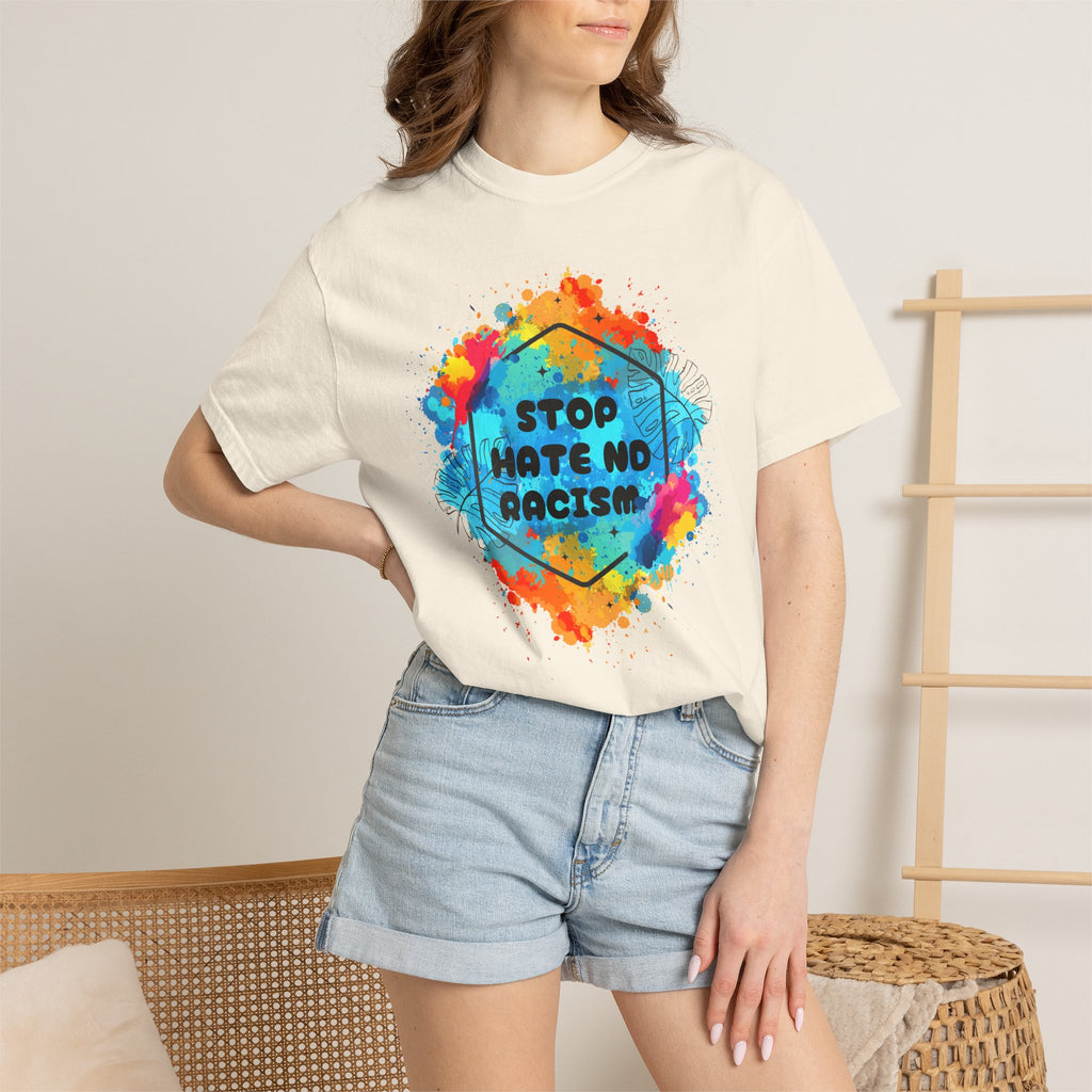 Stop Hate No Racism T-Shirt — Colorful Anti-Racism Statement Tee