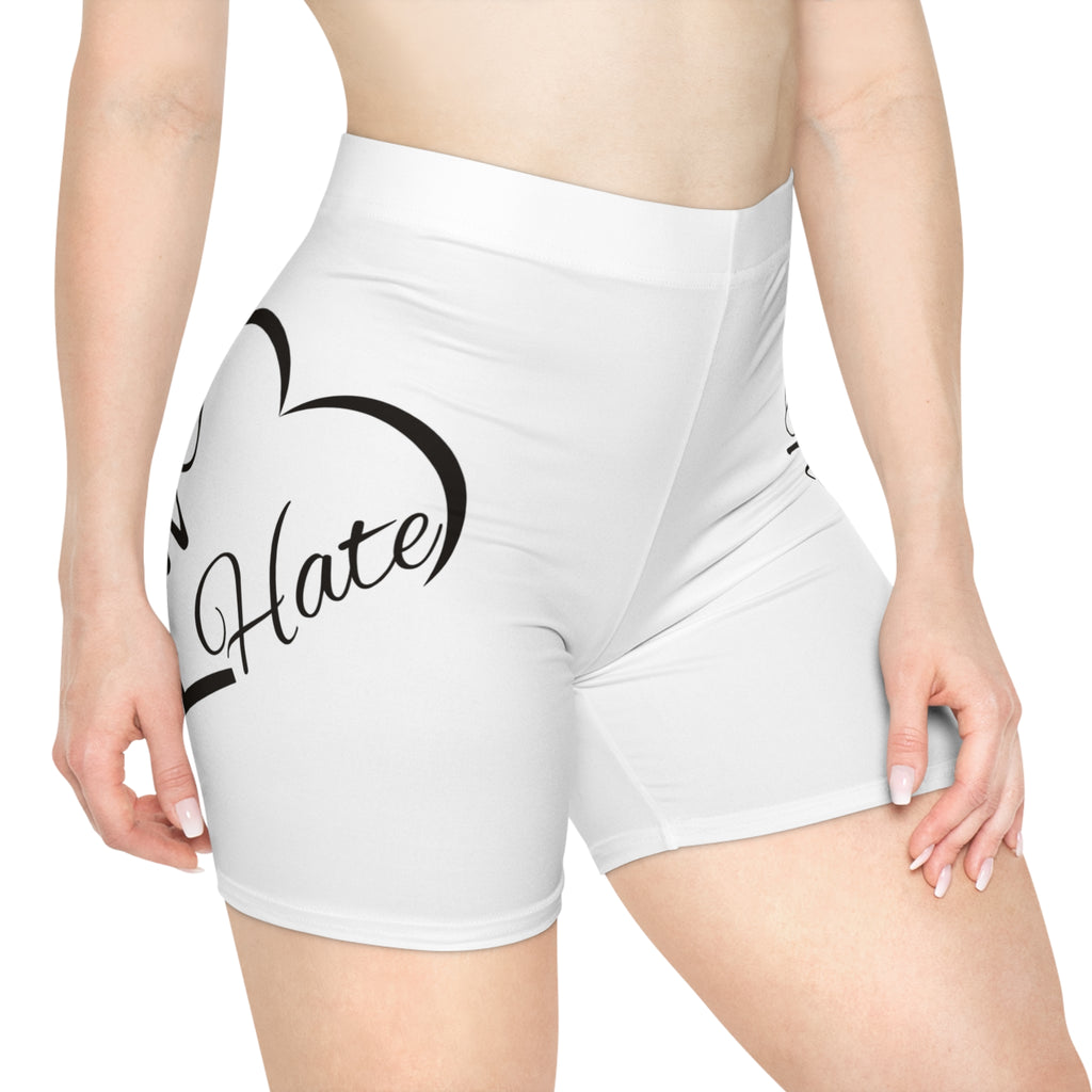 No Hate Heart Biker Shorts — Women's Anti-Hate Activewear
