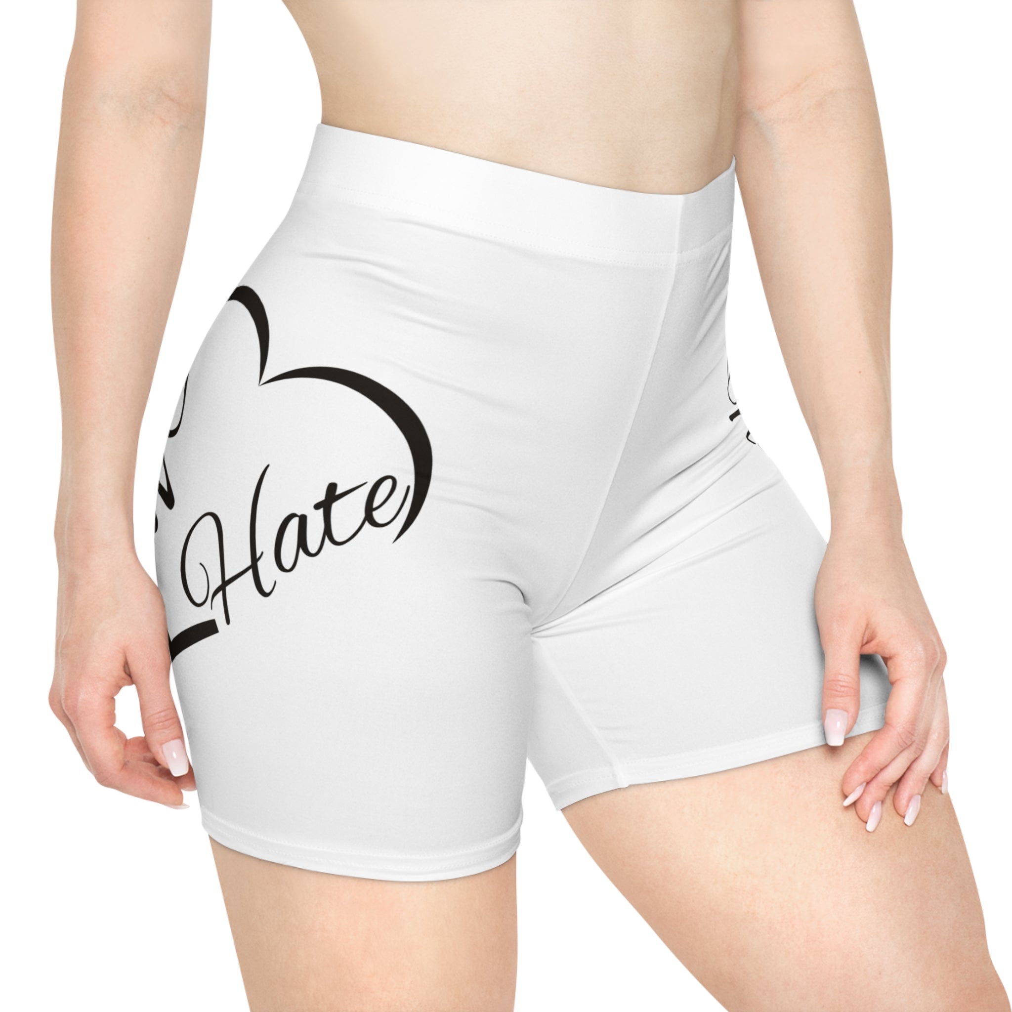 No Hate Heart Biker Shorts — Women's Anti-Hate Activewear