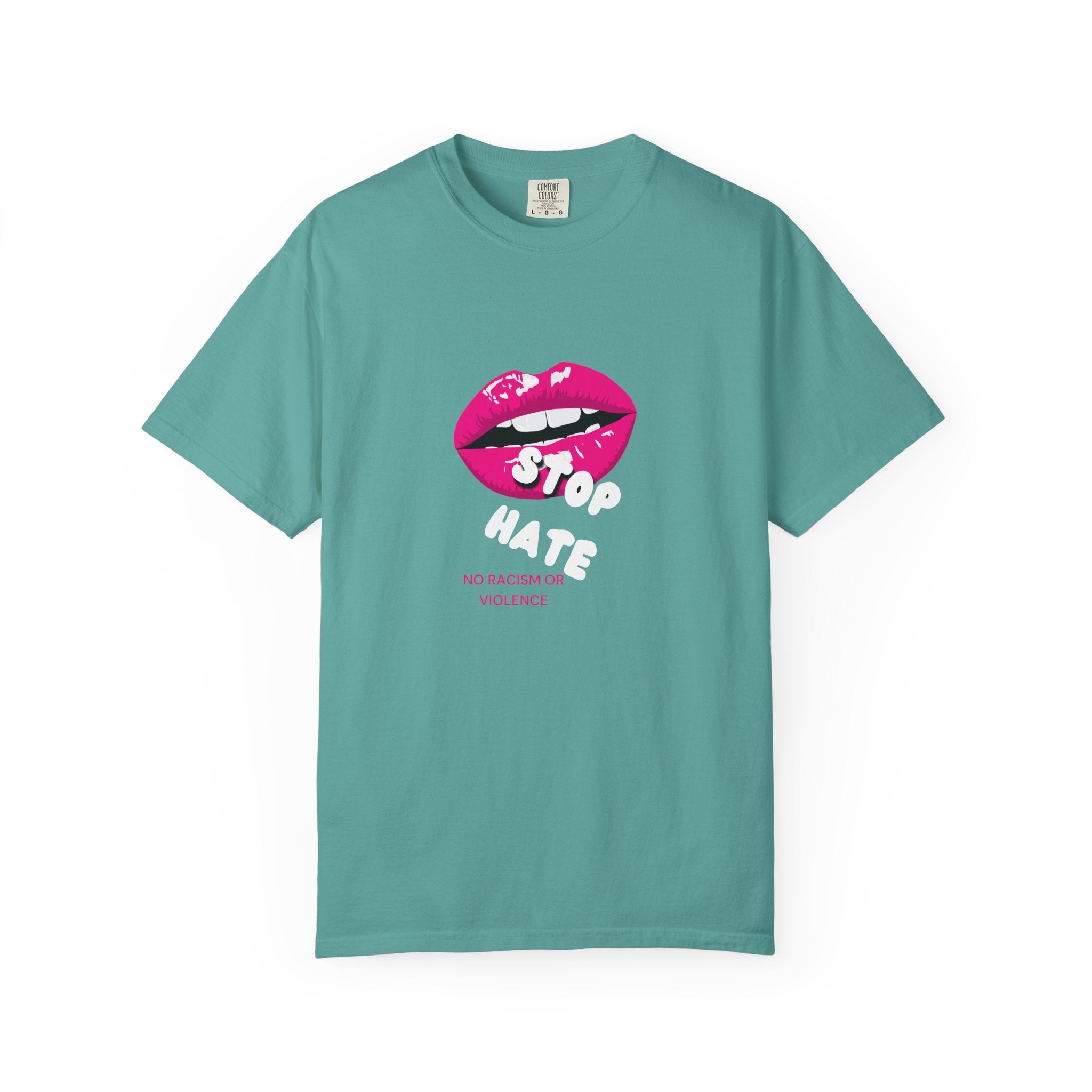 T-Shirt — Pink Lip 'Stop' Graphic Tee (No Racism or Violence)