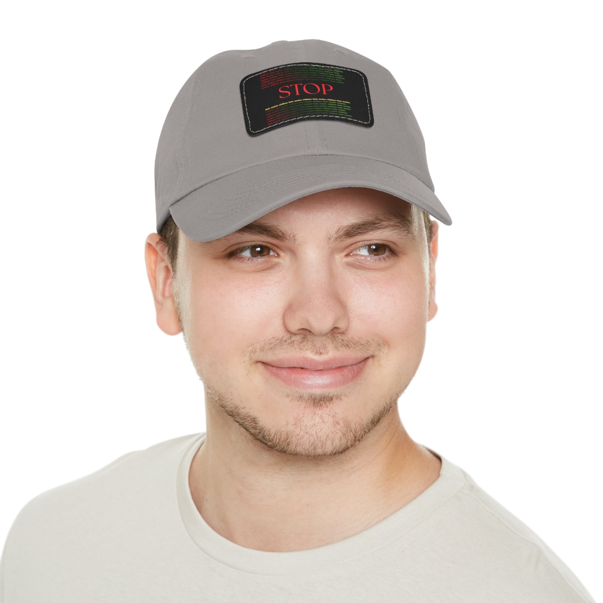 Leather Patch Dad Hat — 'STOP' Embossed Casual Baseball Cap