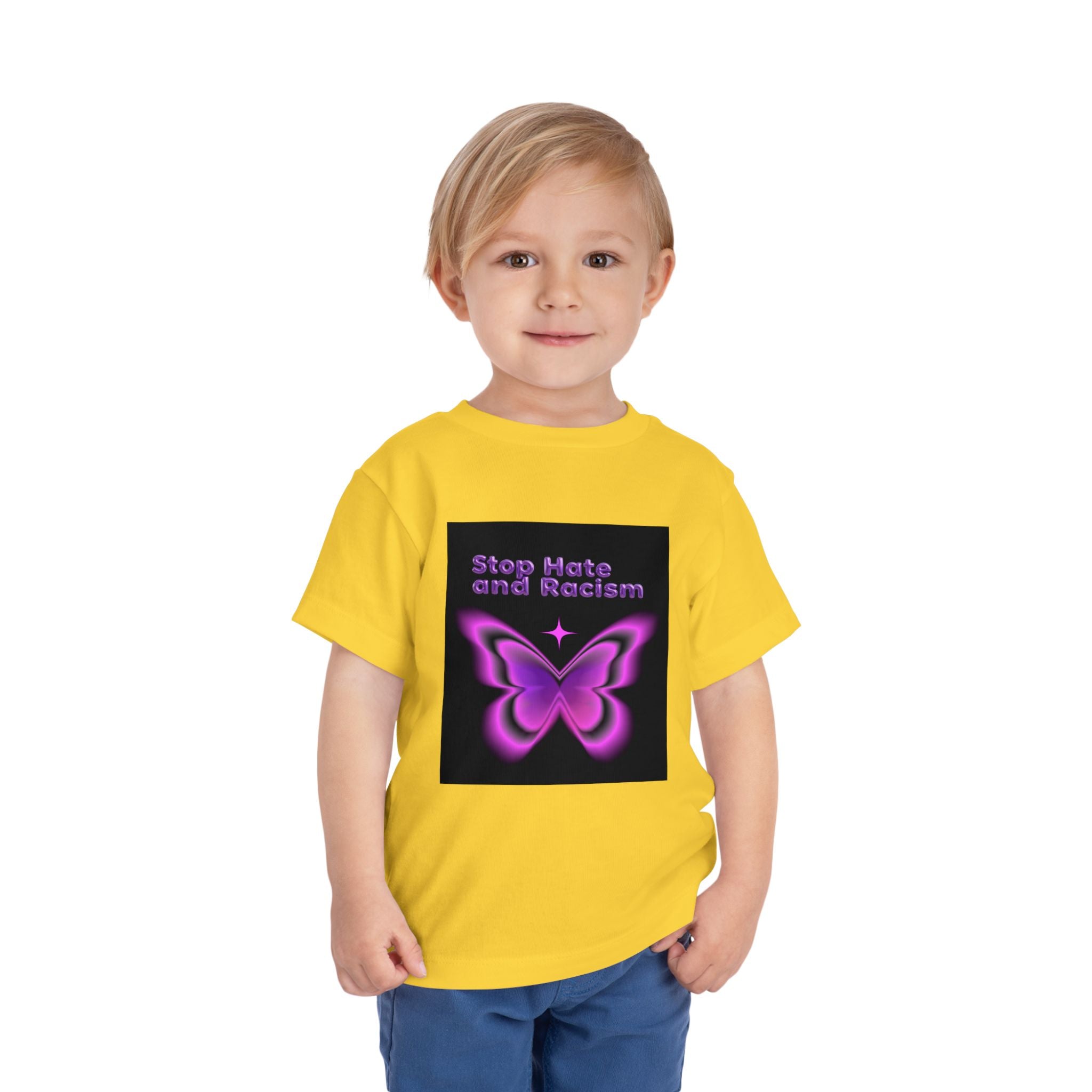 Stop Hate and Racism Toddler Tee — Purple Butterfly Anti-Racism Shirt