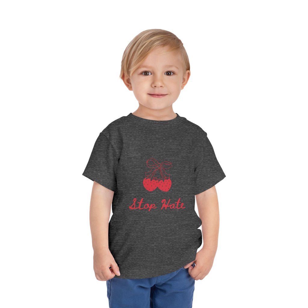 Stop Hate Toddler Tee — Cute Strawberry Heart Graphic Kids Shirt