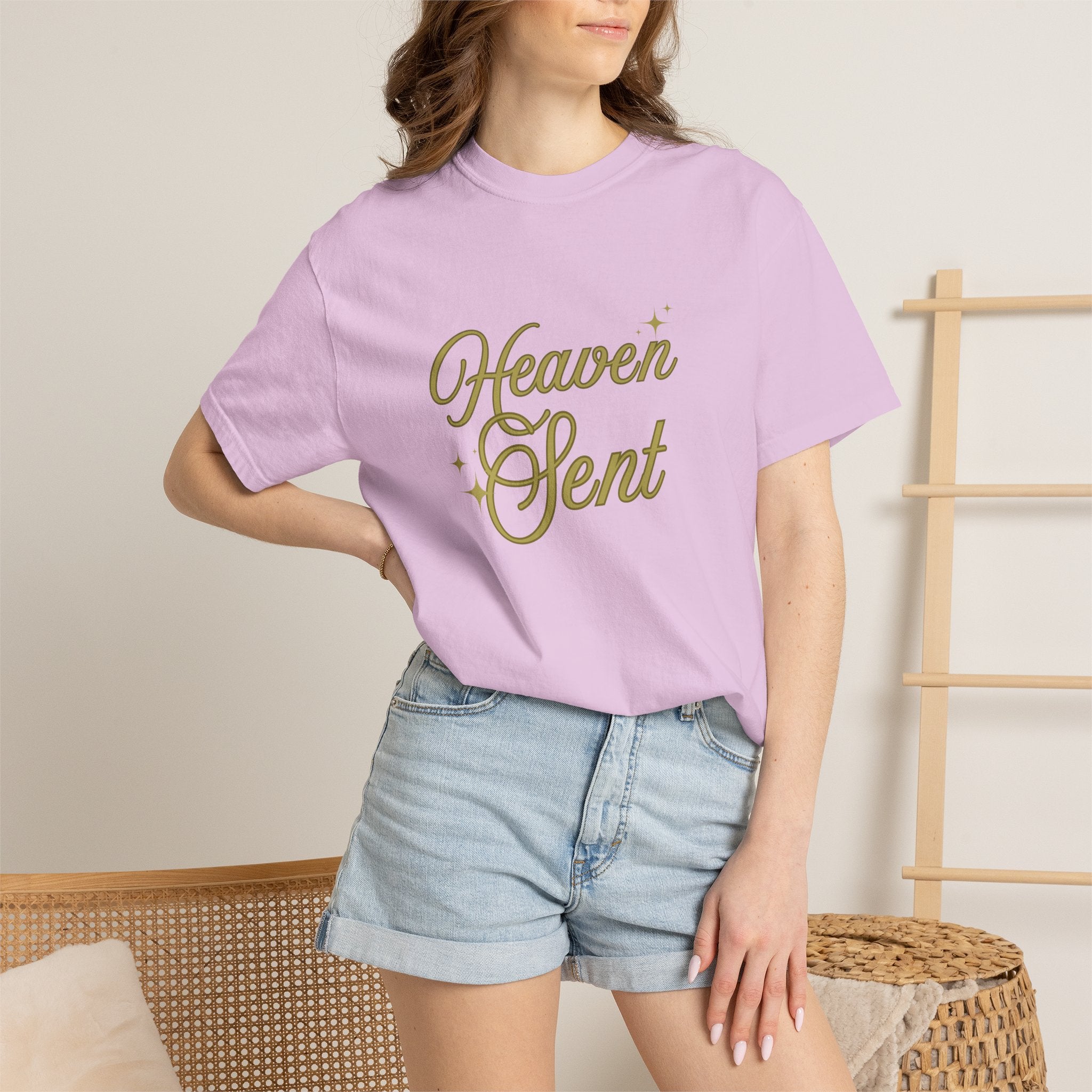 Heaven Sent Graphic Tee – Script Text Logo Cotton T-Shirt