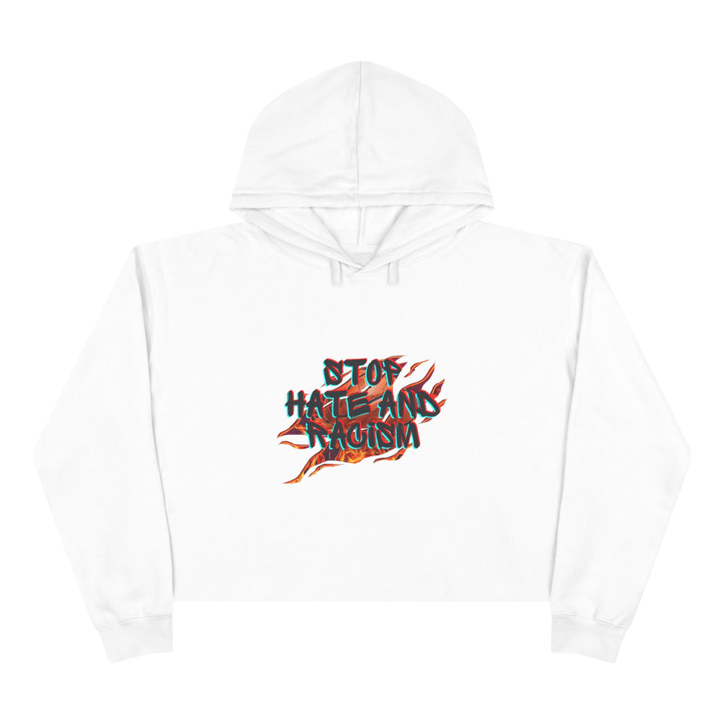 Crop Hoodie — “Stop Hating, Start Living” Flame Graphic Cropped Hoodie