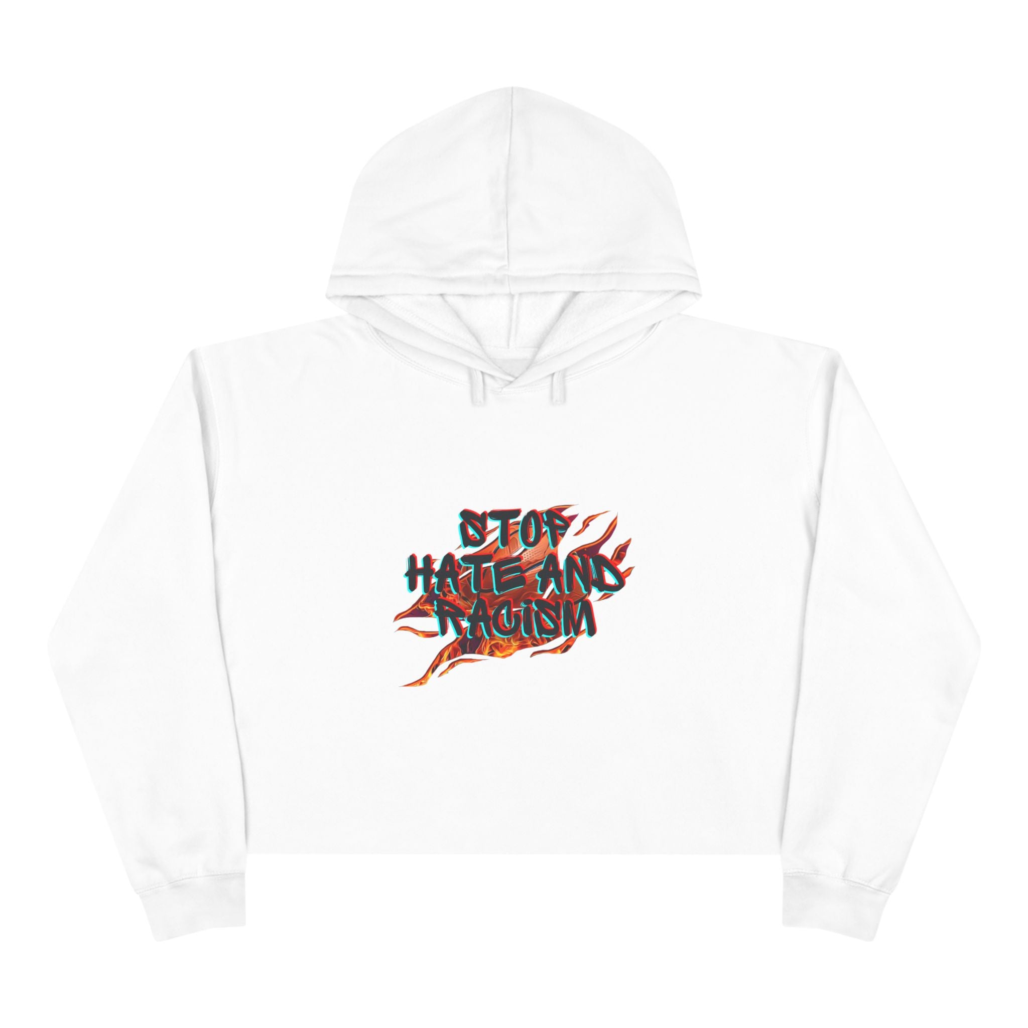 Crop Hoodie — “Stop Hating, Start Living” Flame Graphic Cropped Hoodie