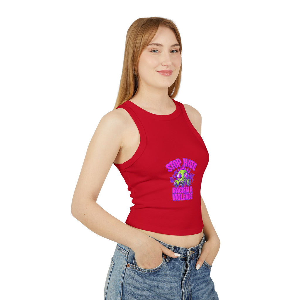 Racer Tank — "Stop Hate" Anti-Racism Gas Mask Graphic