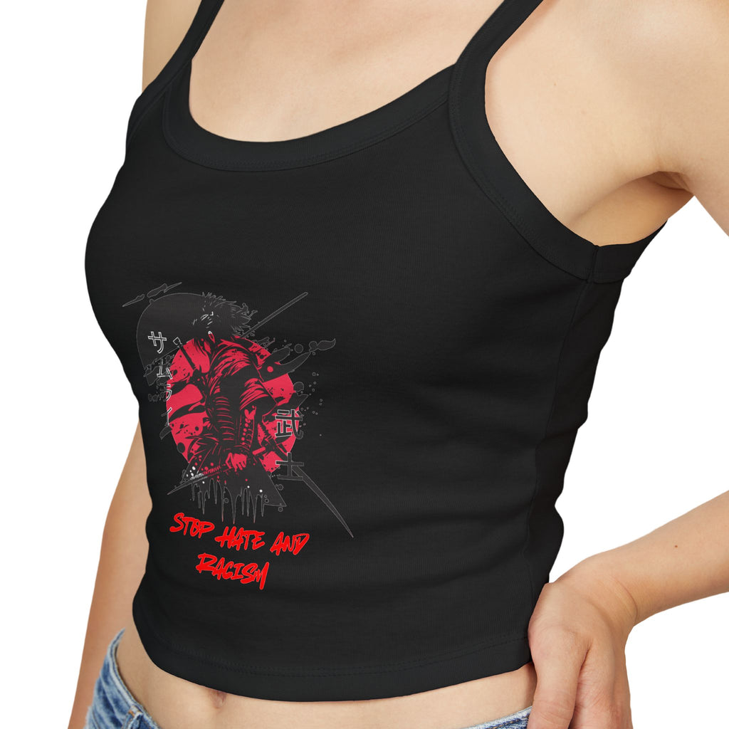 Spaghetti Tank Top – Grunge Red Rose Graphic "Stop Wishing Start"