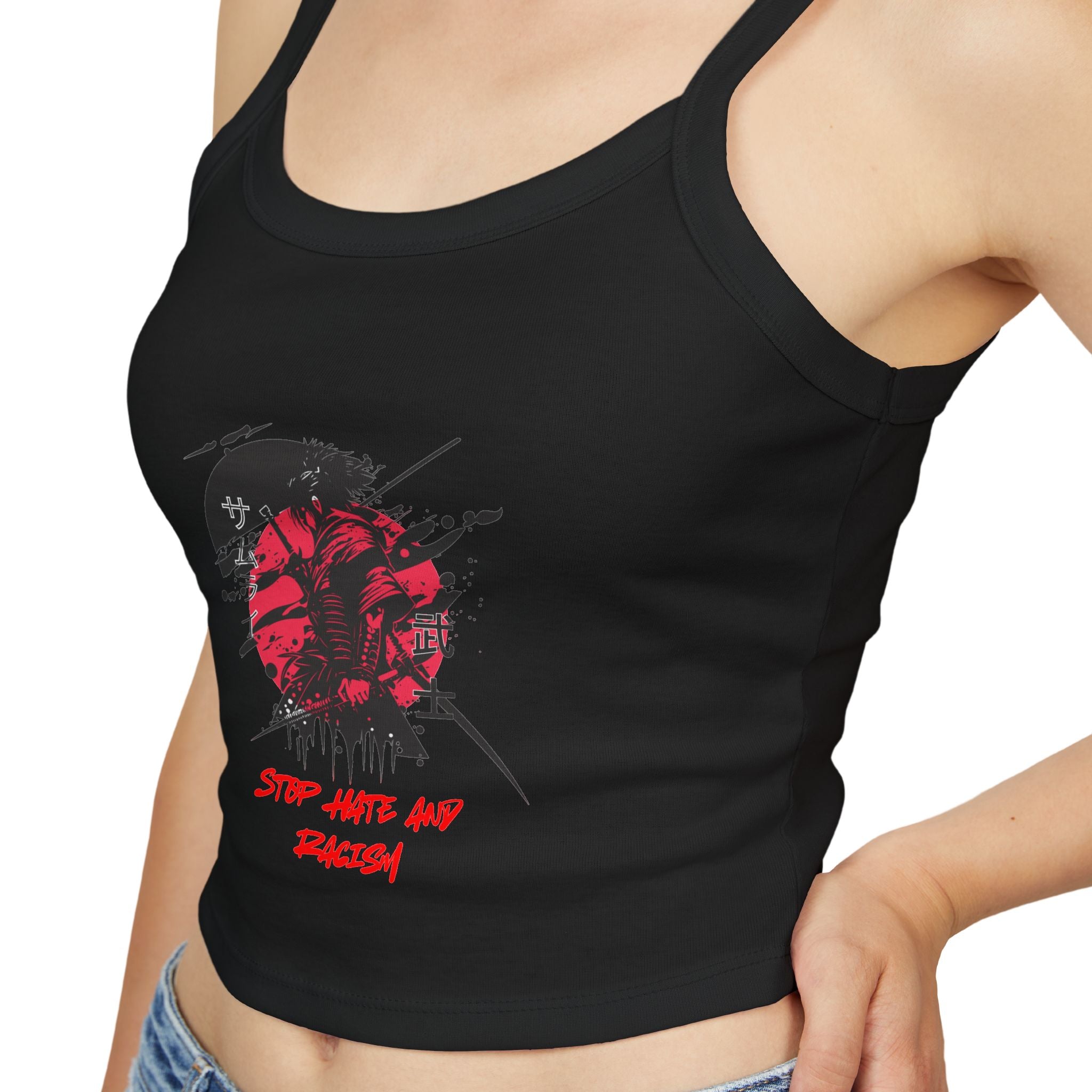 Spaghetti Tank Top – Grunge Red Rose Graphic "Stop Wishing Start"