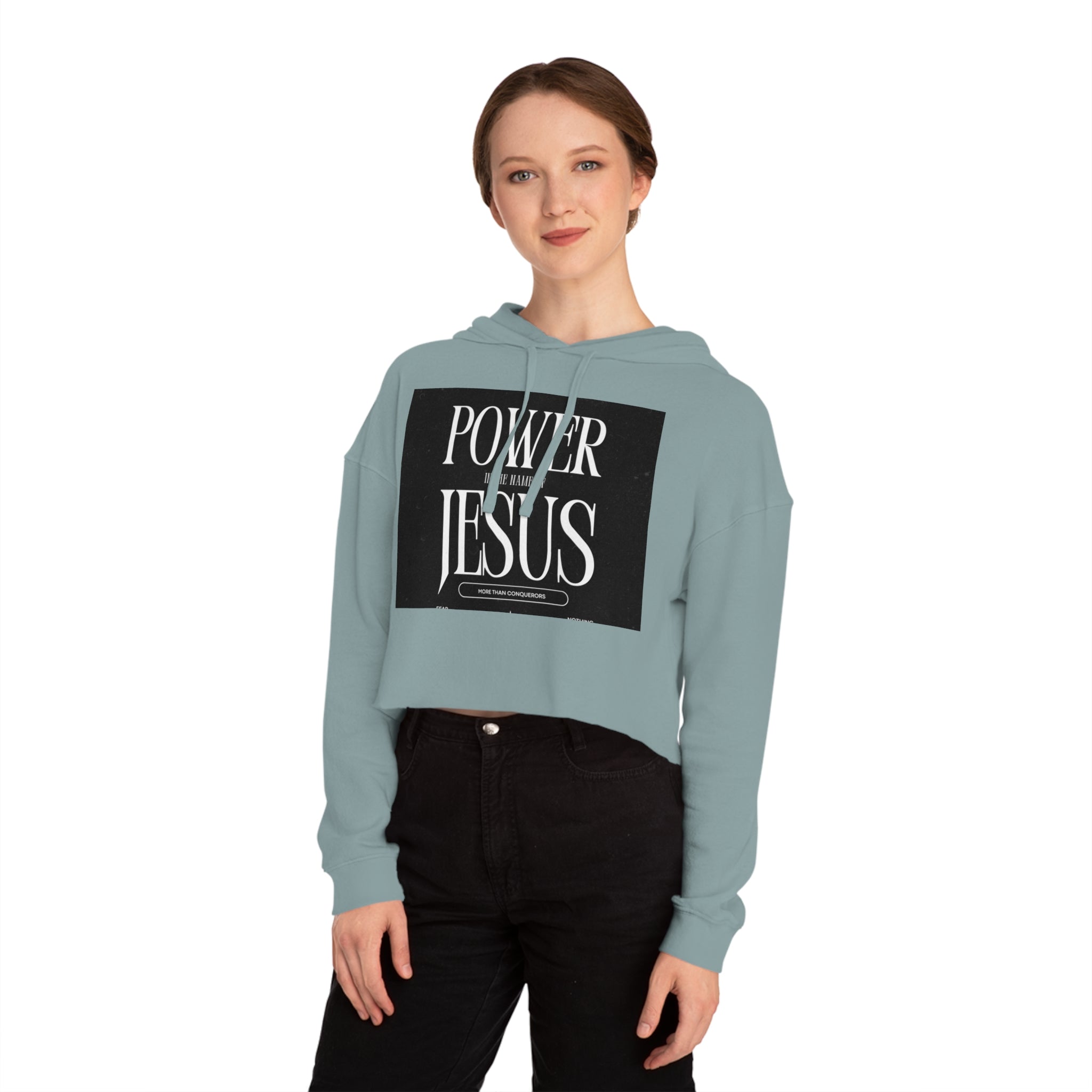 Cropped Hoodie — 'Power In The Name Of Jesus' Christian Faith Sweatshirt