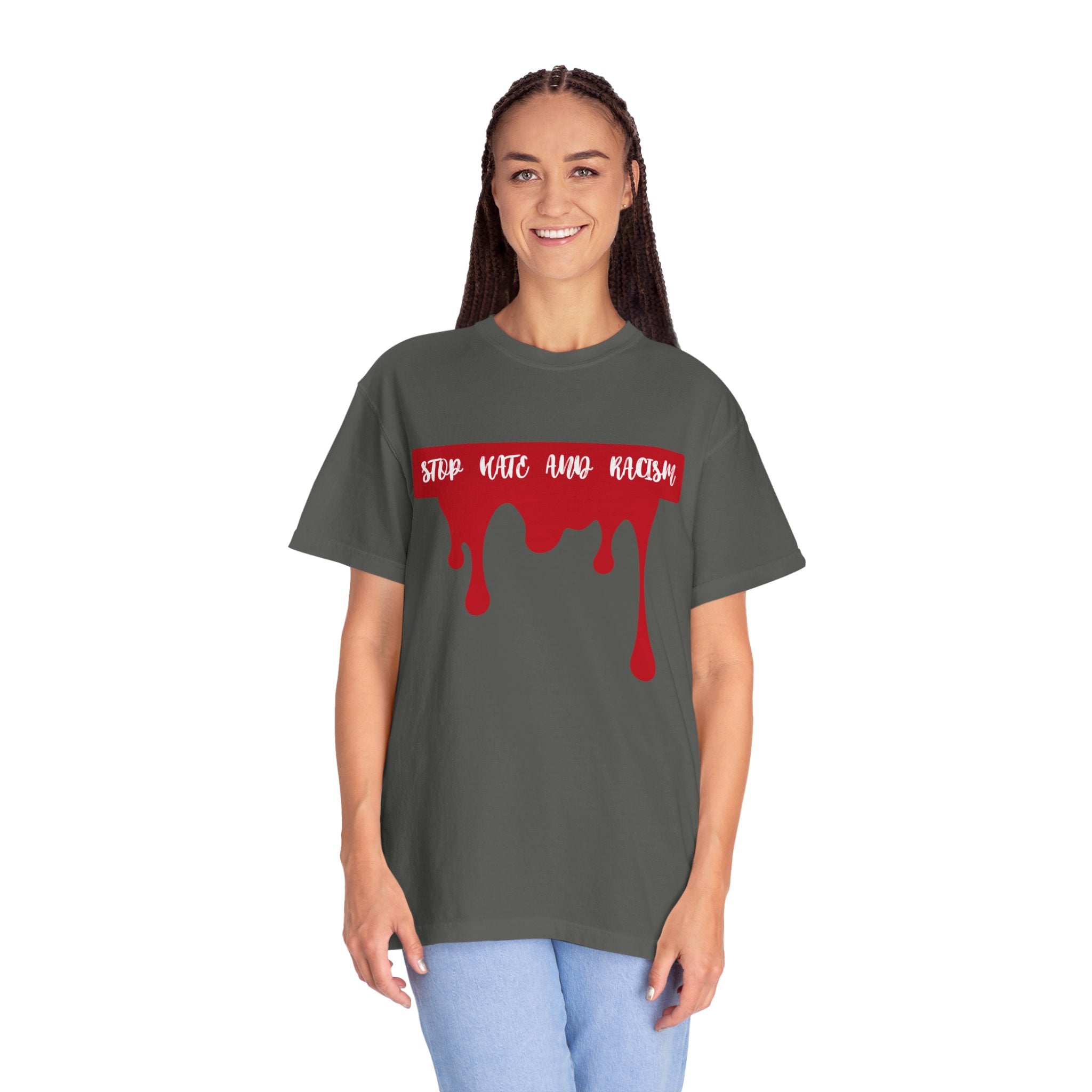 T-Shirt “Stop Hate, End Racism” Dripping Blood Graphic Tee