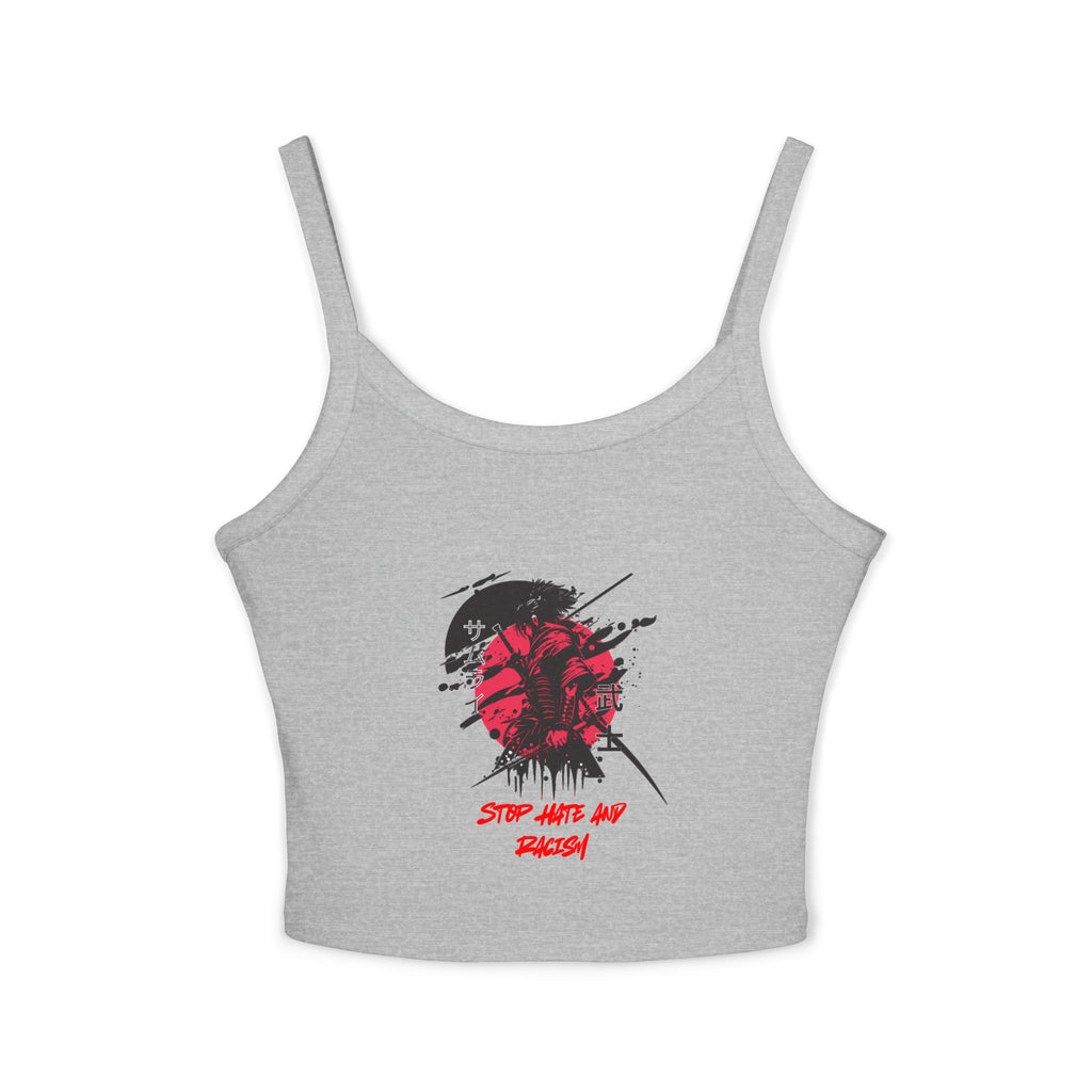 Spaghetti Tank Top – Grunge Red Rose Graphic "Stop Wishing Start"
