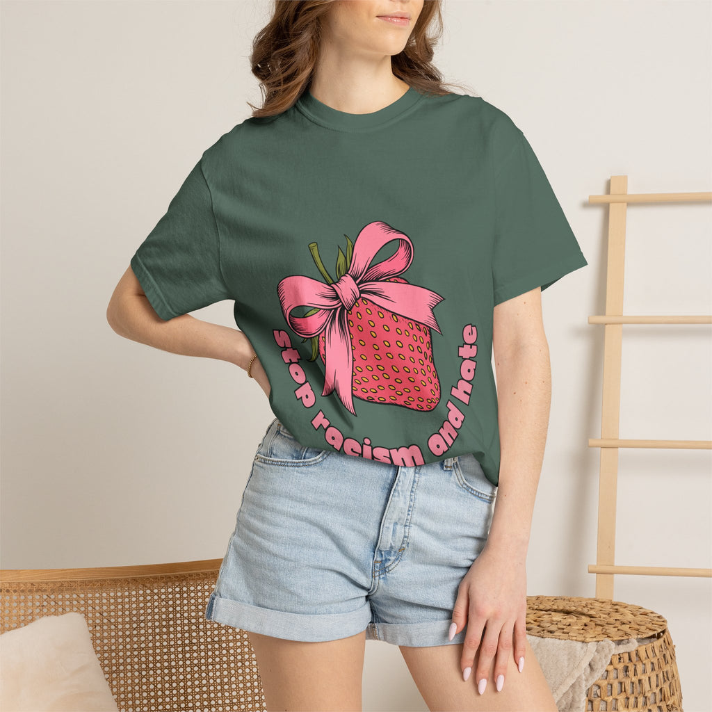 Stop Racism and Hate T-Shirt — Pink Strawberry Gift Graphic Tee