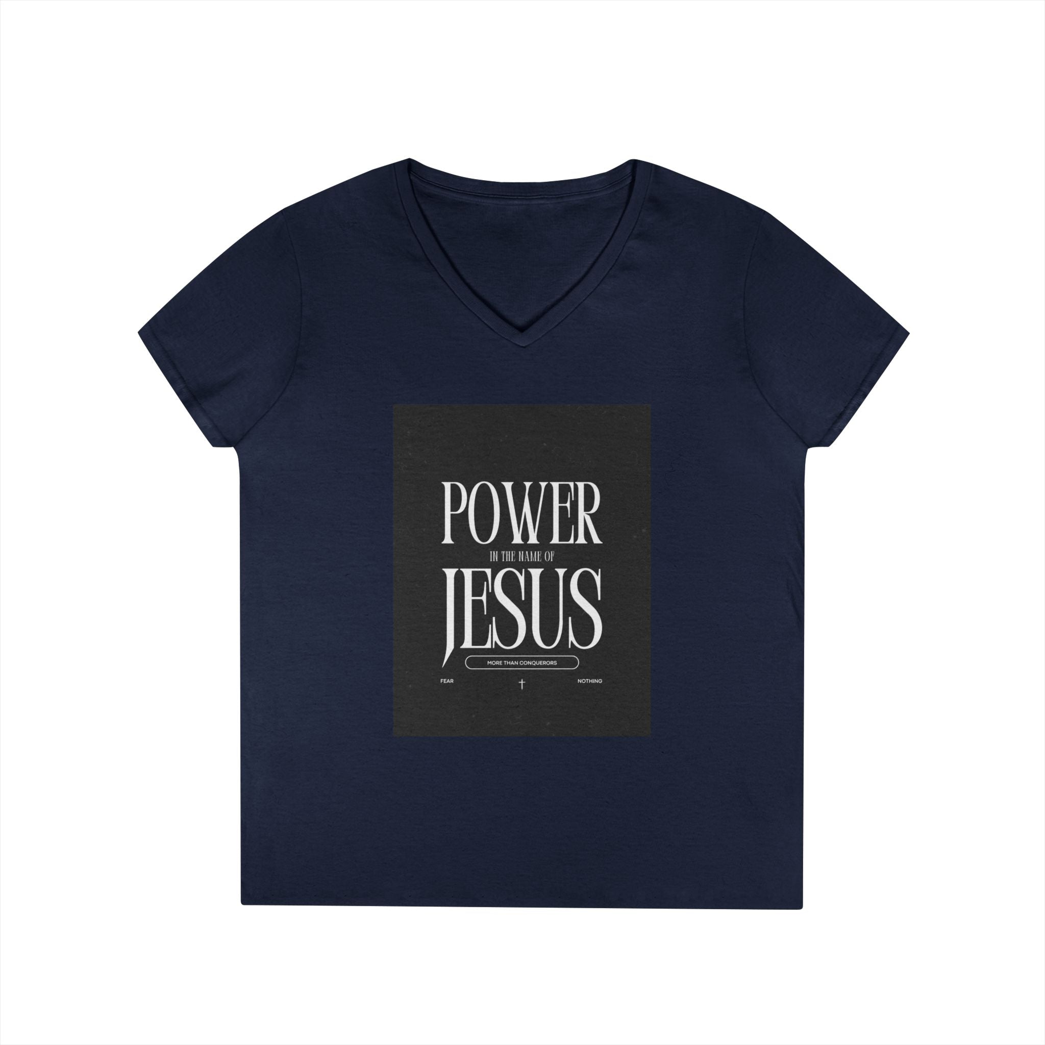 Power of Jesus Ladies' V-Neck T-Shirt — Inspirational Christian Faith Tee