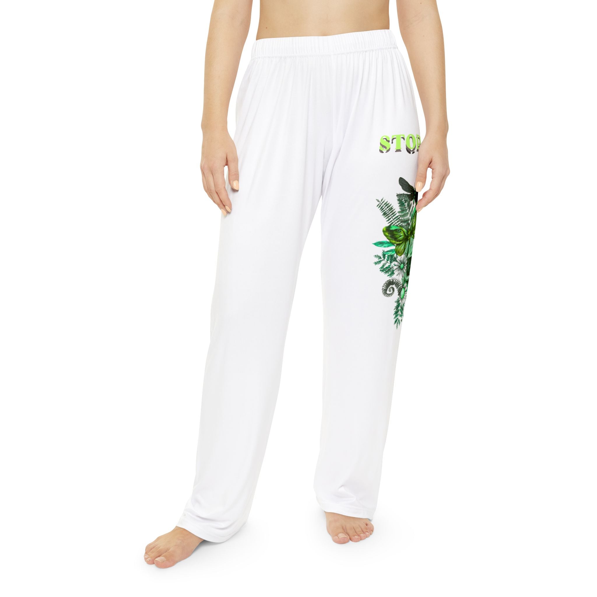 Women's Pajama Pants – Green Floral Skull Sleep Lounge Pants