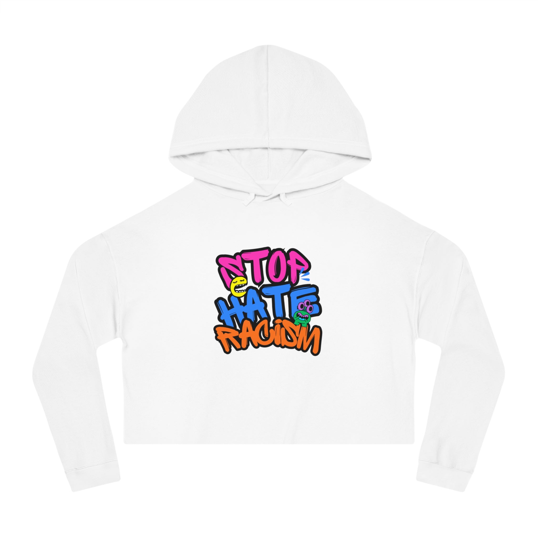 Cropped Hoodie "Stop Hate, Not People" Graffiti Anti-Racism Sweatshirt