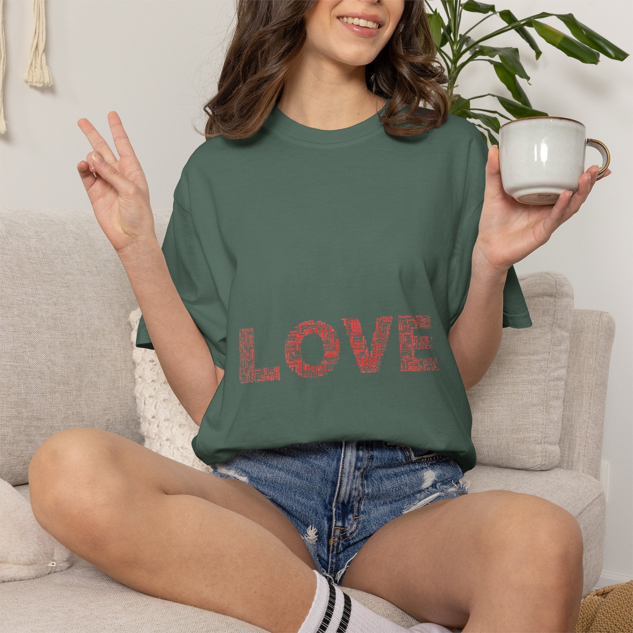 LOVE Graphic T-Shirt — Pink Floral Text Tee for Valentine’s Day & Everyday