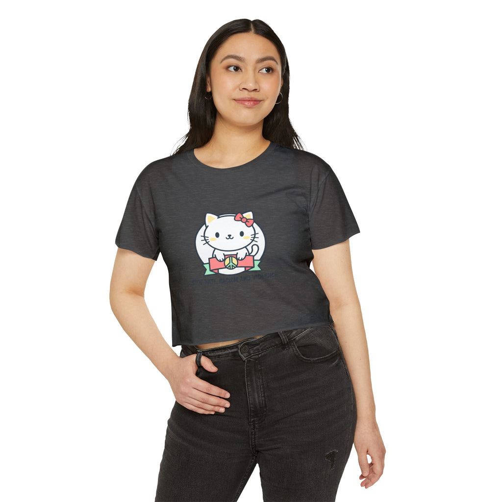 Cute Cat Crop Top — "Stop Hate, Racism and Violence" Festival Tee
