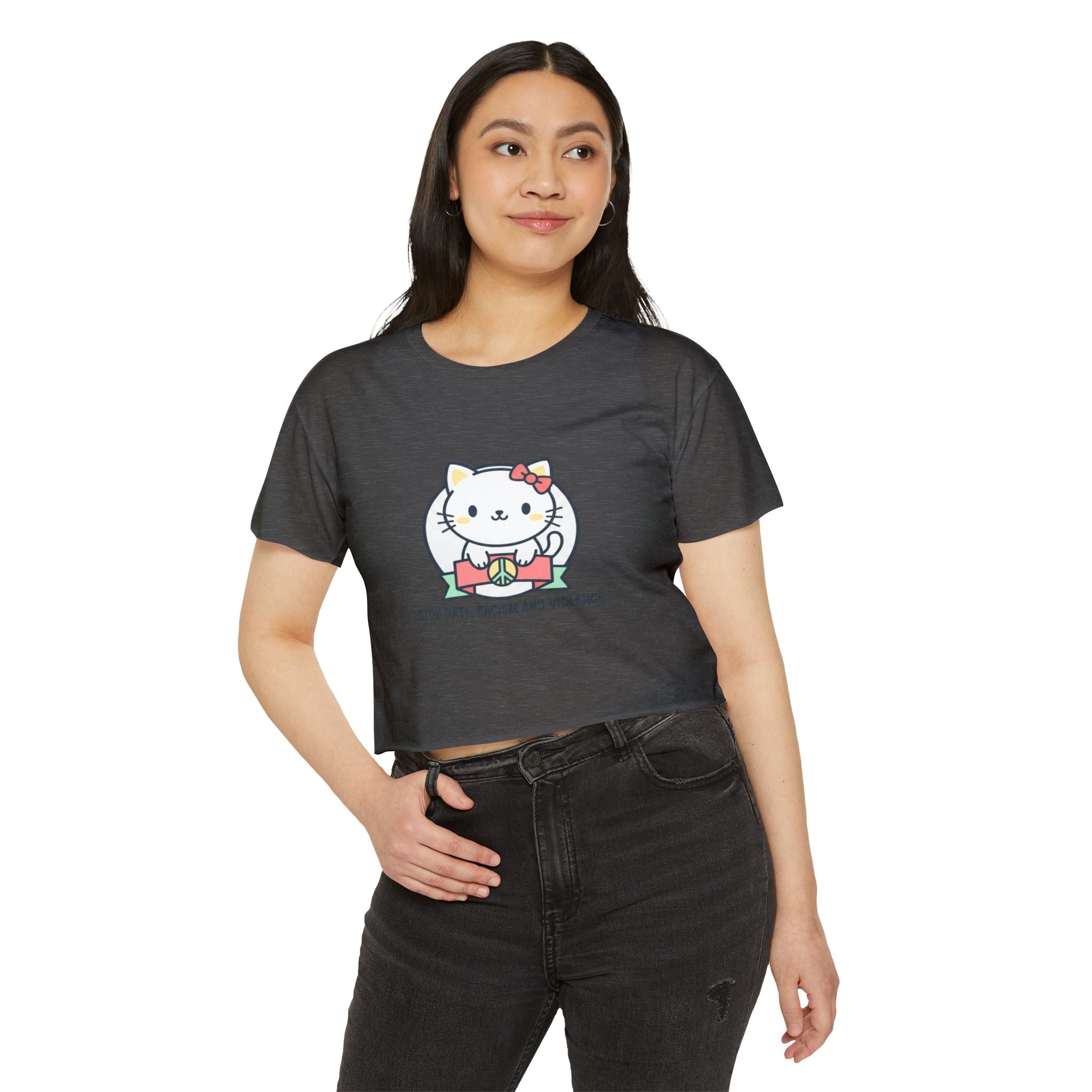 Cute Cat Crop Top — "Stop Hate, Racism and Violence" Festival Tee