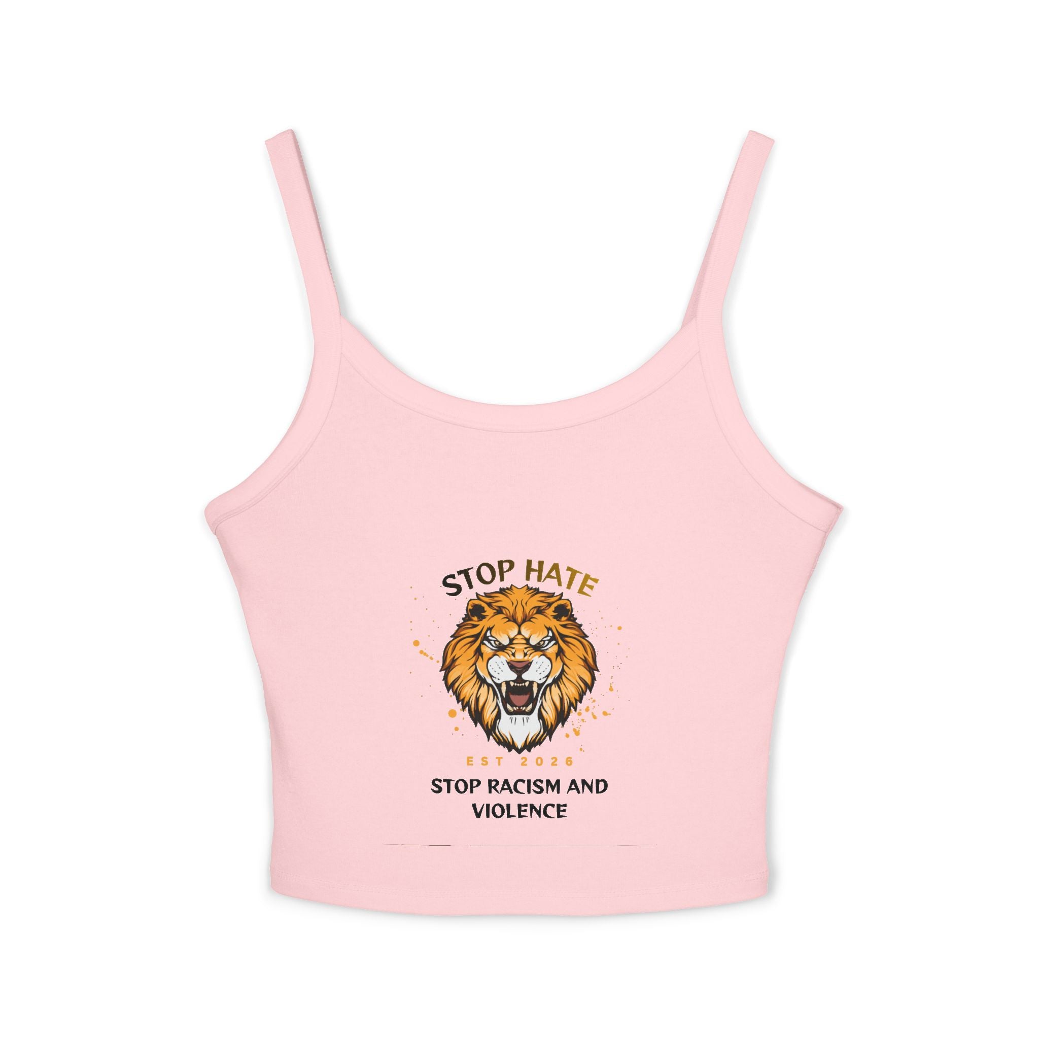 Lion "Stop Hate" Crop Tank Top — Anti-Racism Statement Spaghetti Strap