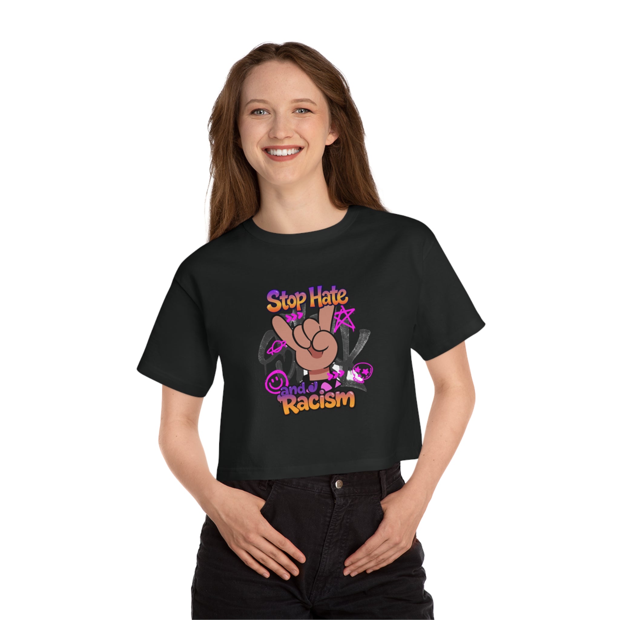 Stop Hate and Racism Graphic Cropped Tee