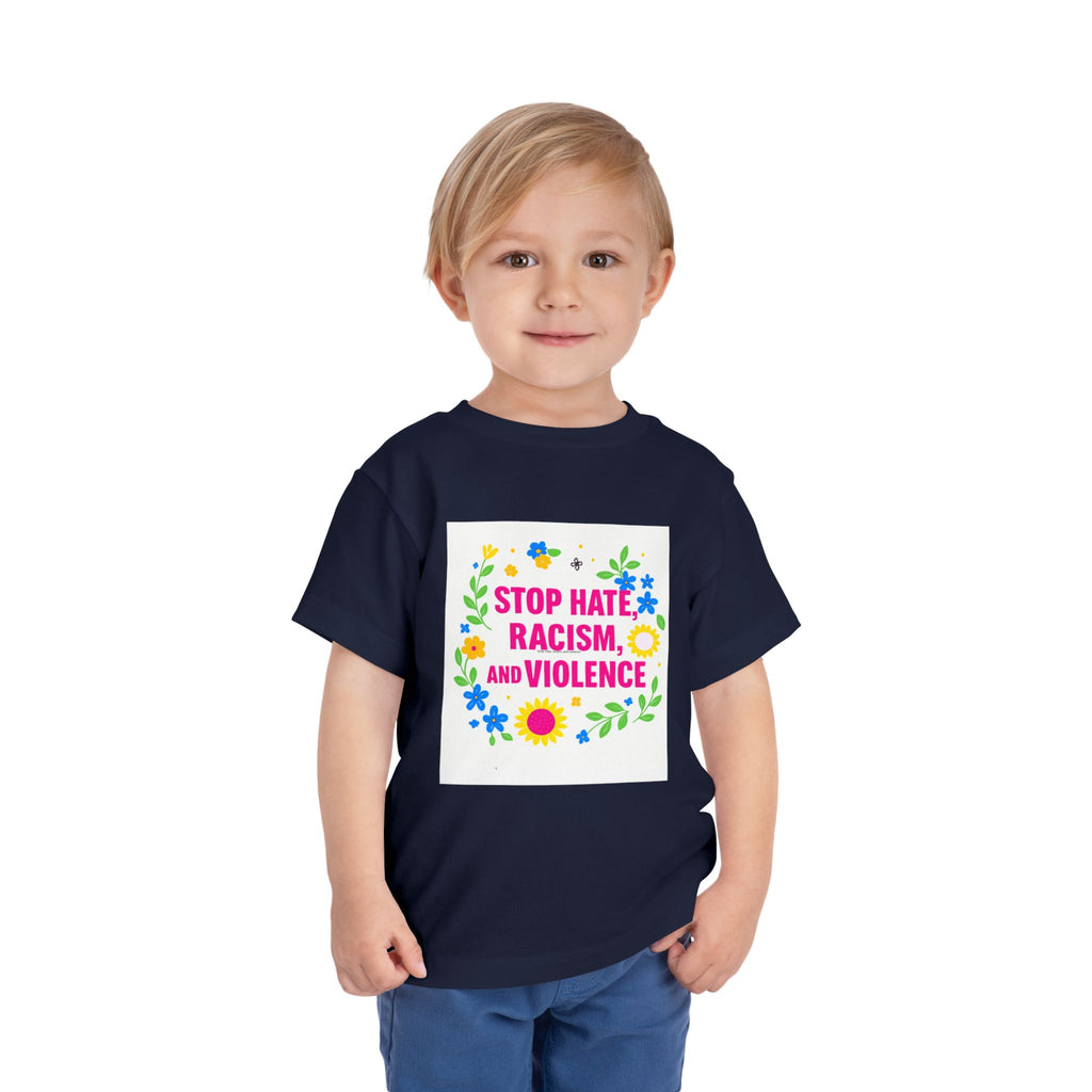 Toddler Tee — "Stop Hate, Racism, and Violence" Floral Anti-Racism Kids Shirt