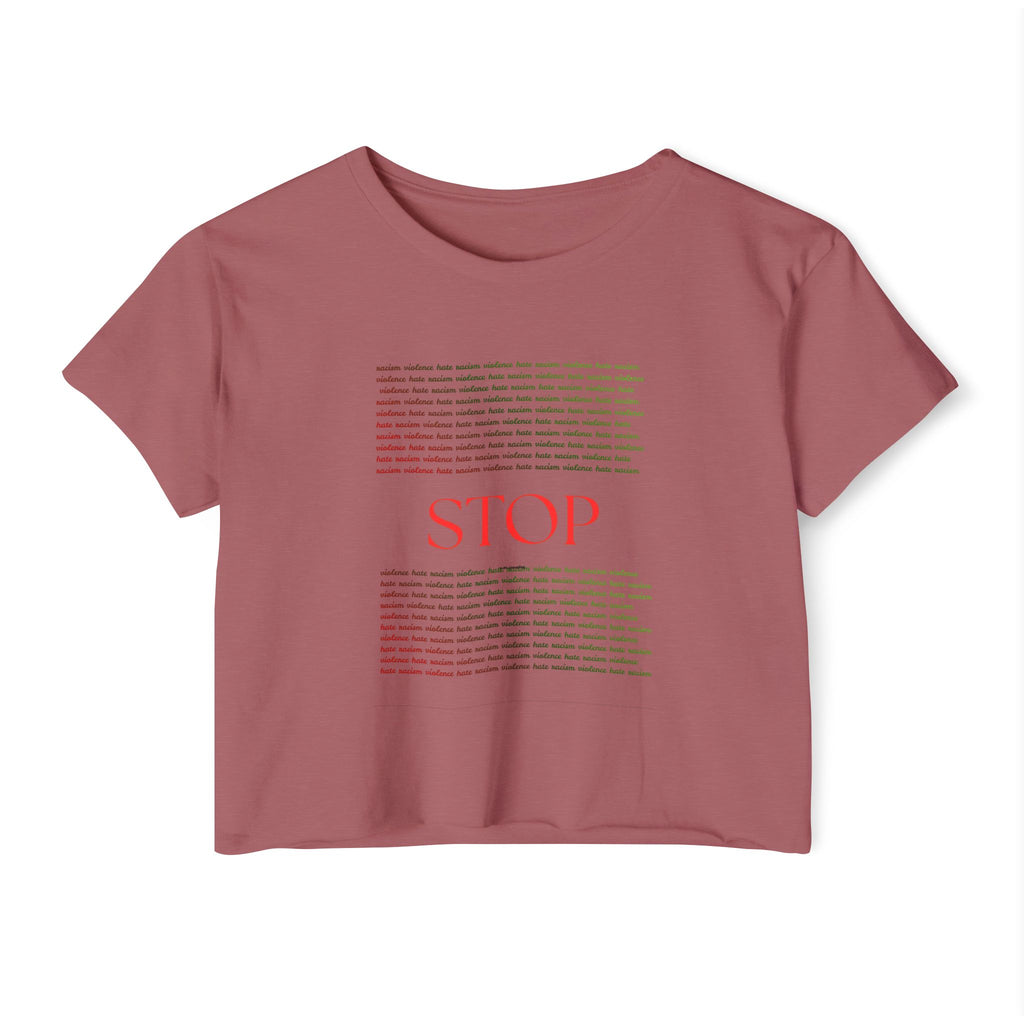 STOP Graphic Crop Top — Women's Festival Statement Tee