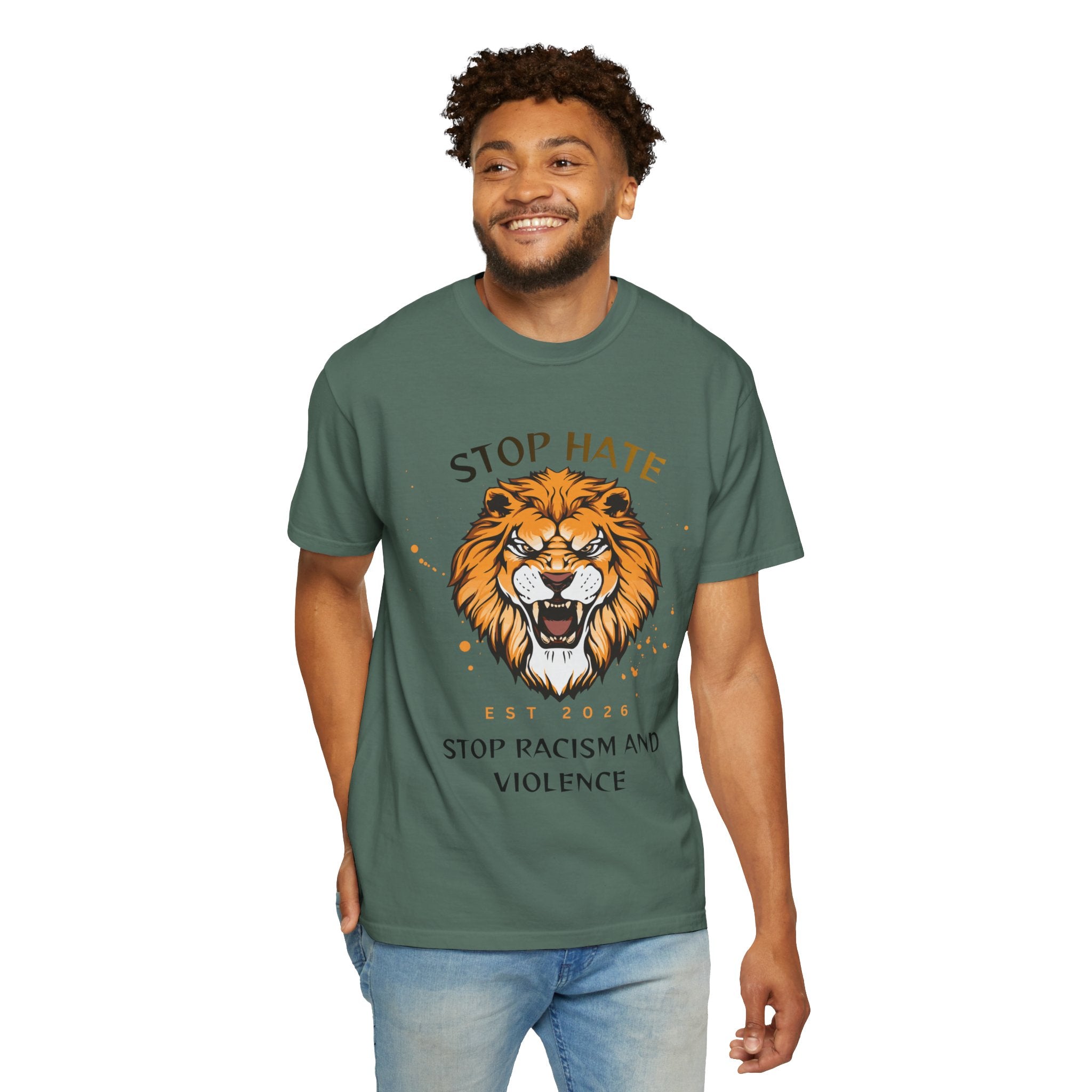 Stop Hate Lion T-Shirt — "Stop Racism and Violence" Statement Tee