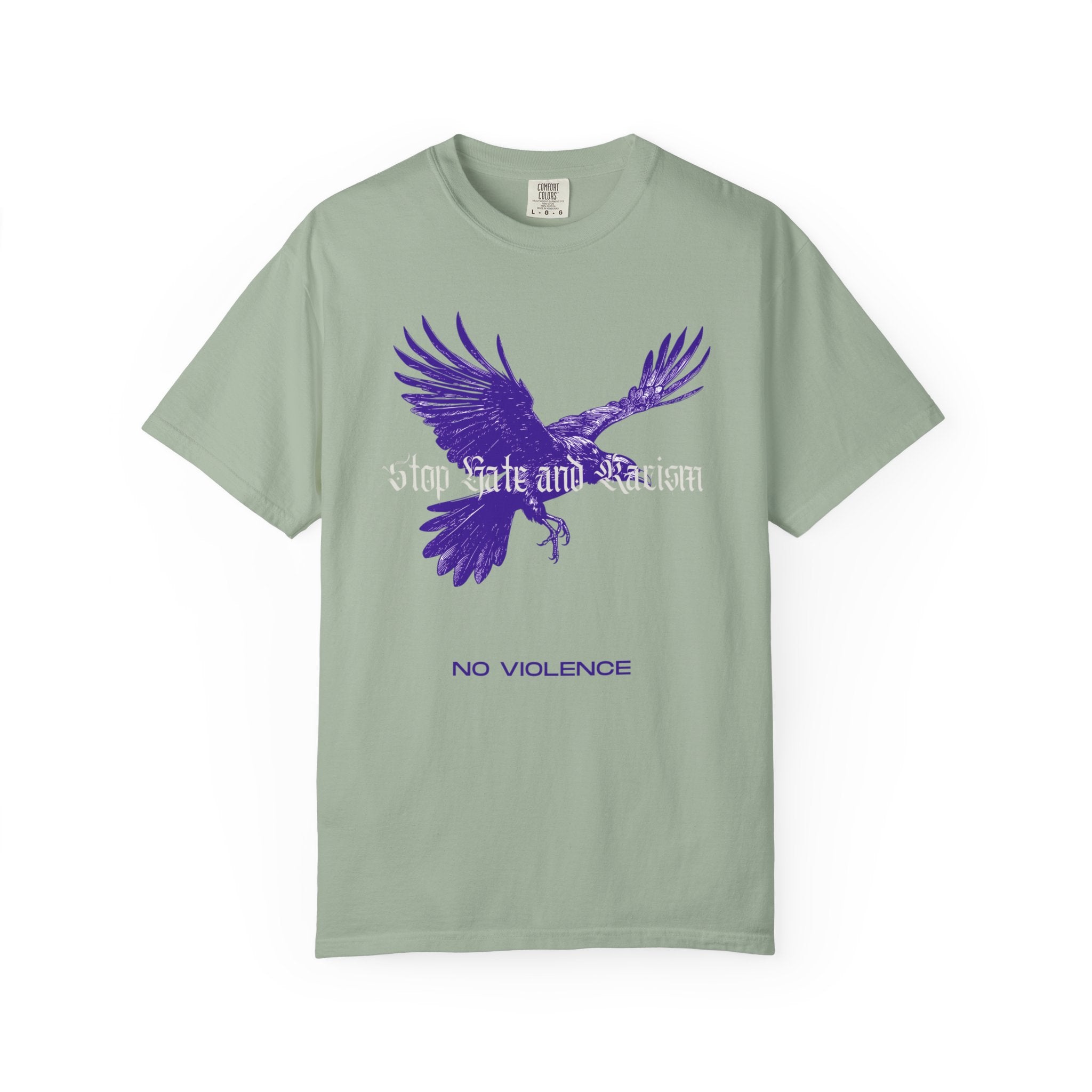 No Violence Raven T-Shirt — Purple Flying Crow Graphic Tee
