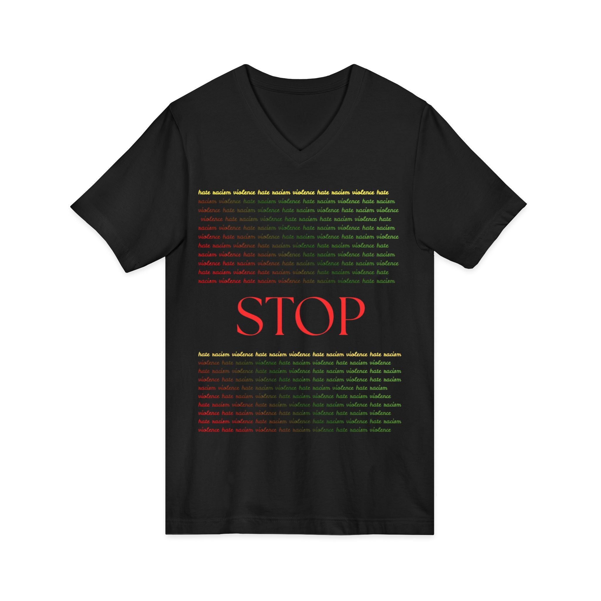 STOP Graphic V-Neck Tee — Bold Typographic Statement Shirt