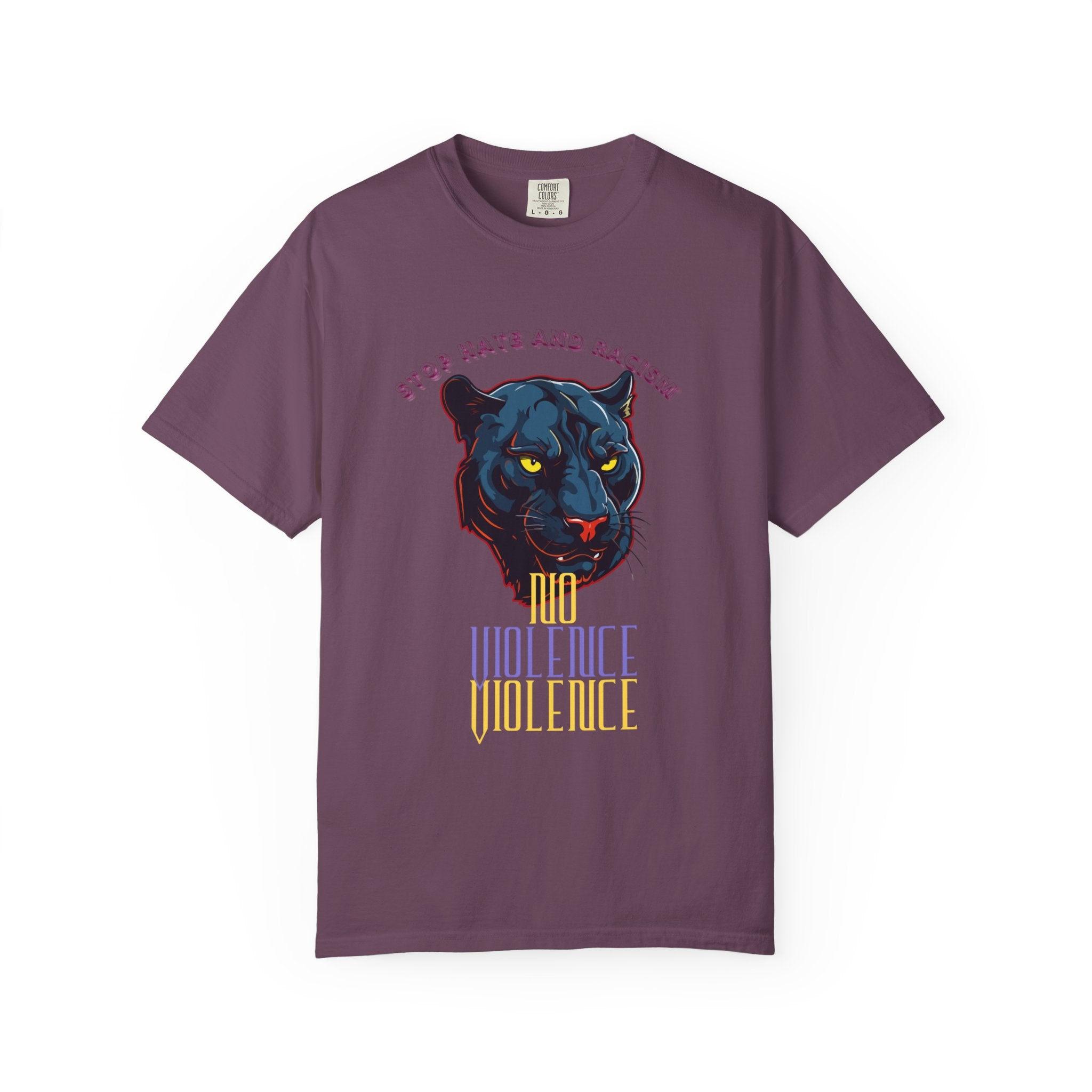 No Violence Panther T-Shirt — Graphic Animal Tee with 'No Violence' Text