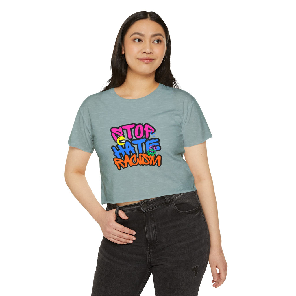 Crop Top — "Stop Hate Racism" Colorful Graffiti Festival Tee