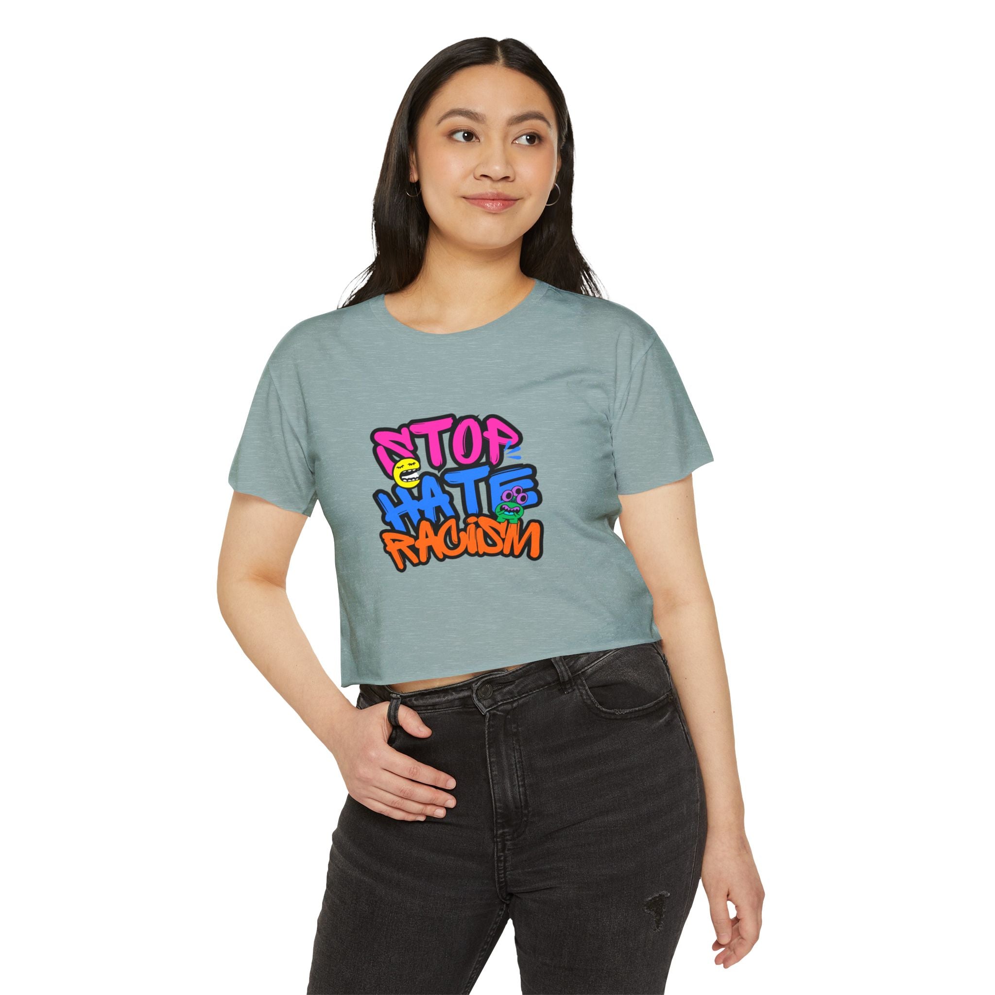 Crop Top — "Stop Hate Racism" Colorful Graffiti Festival Tee