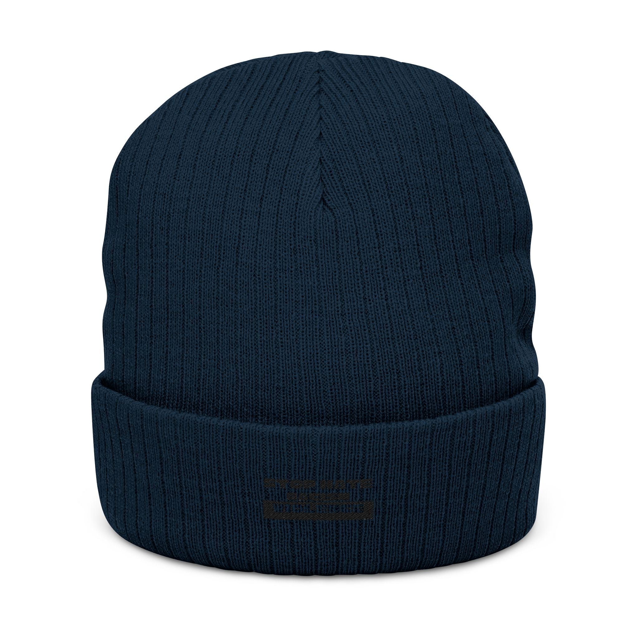 Ribbed Knit Beanie — Classic Fold Cuff Embroidered Winter Hat