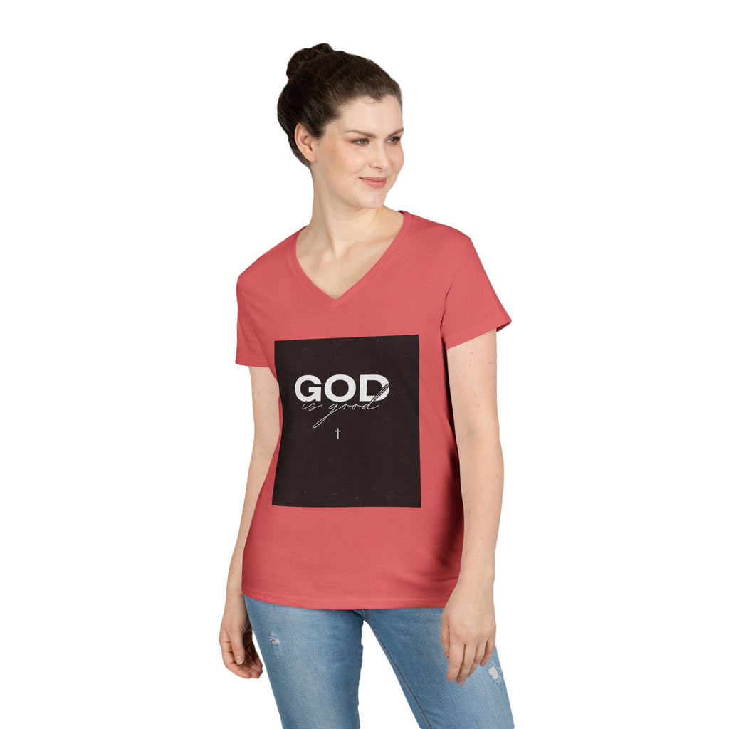 Faith Graphic V-Neck Tee — "GOD" Script Design