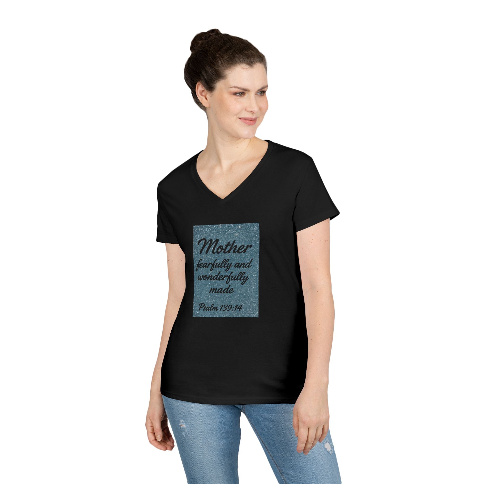 Mother 'Fearfully and Wonderfully Made' V‑Neck Tee — Psalm 139:14 Christian Mom Shirt